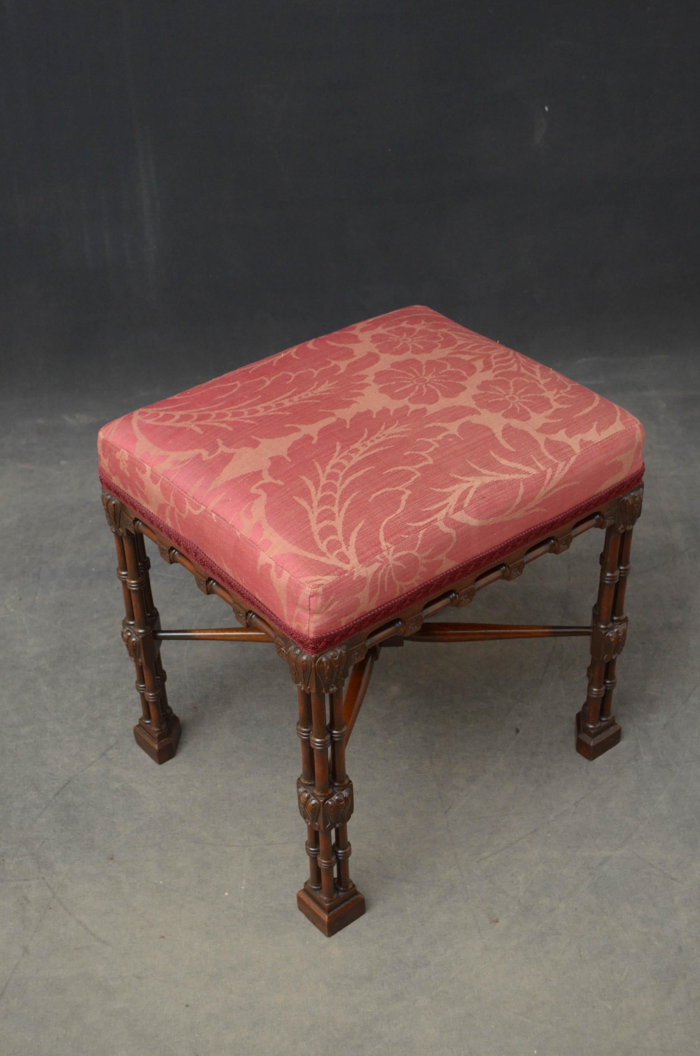 Chippendale Style Mahogany Stool 1