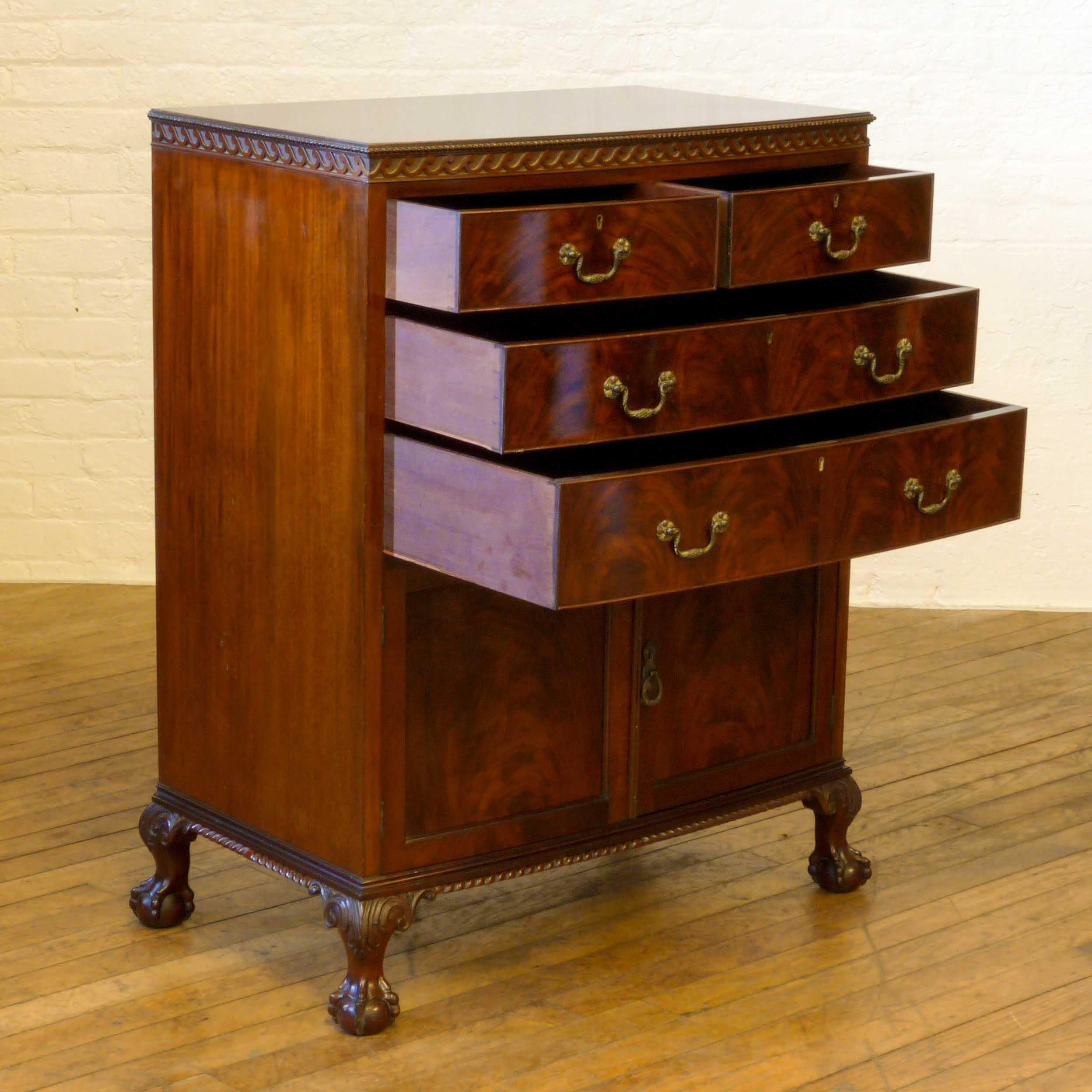 Polished Chippendale Style Mahogany Tallboy For Sale