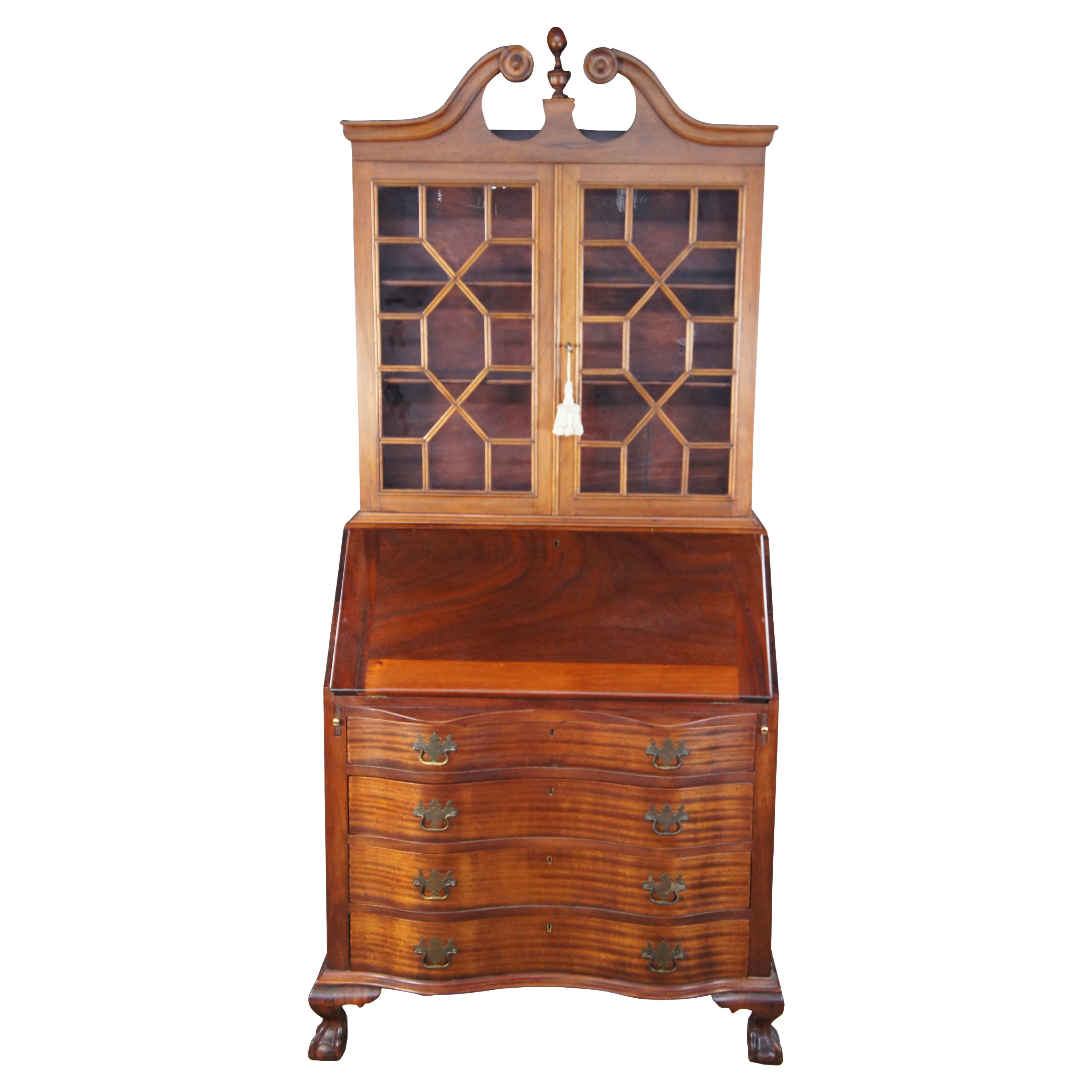 Chippendale Stil Mahagoni Winthrop Sekretär Schreibtisch Bücherregal Bureau 84" im Angebot