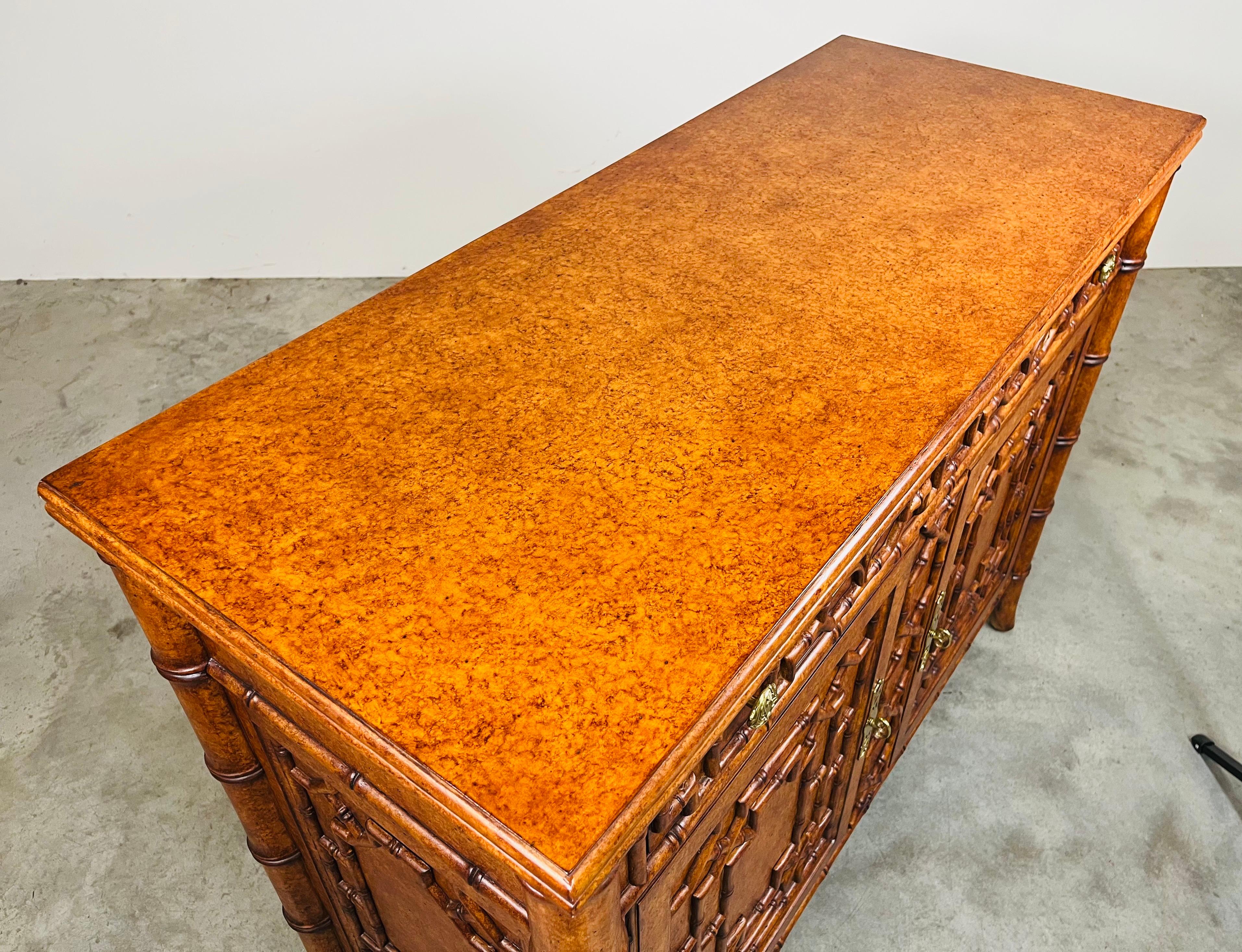 Chippendale Style Maitland Smith Faux Bamboo Buffet-Server For Sale 3