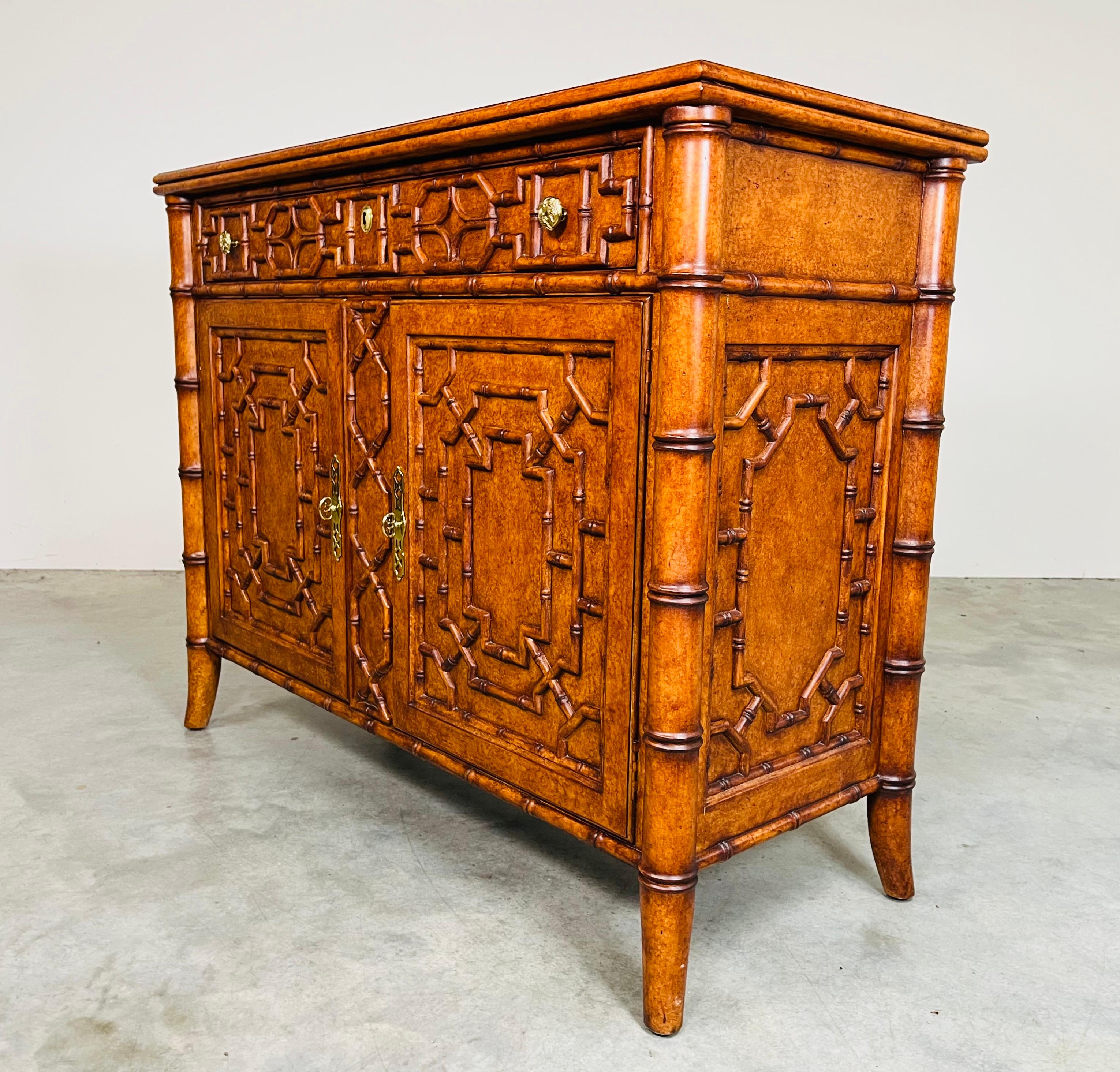American Chippendale Style Maitland Smith Faux Bamboo Buffet-Server For Sale