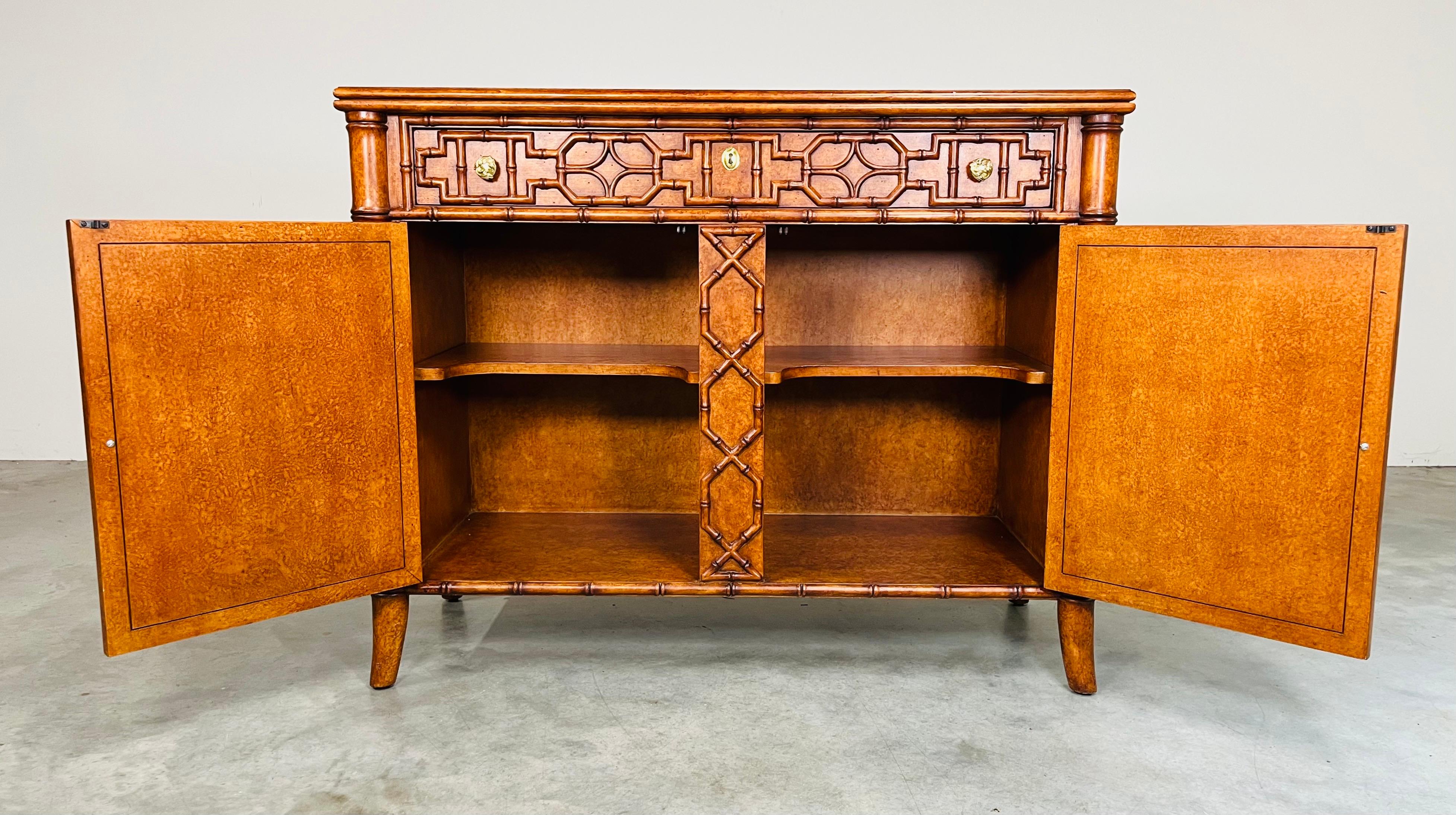 Chippendale Style Maitland Smith Faux Bamboo Buffet-Server In Excellent Condition For Sale In Southampton, NJ