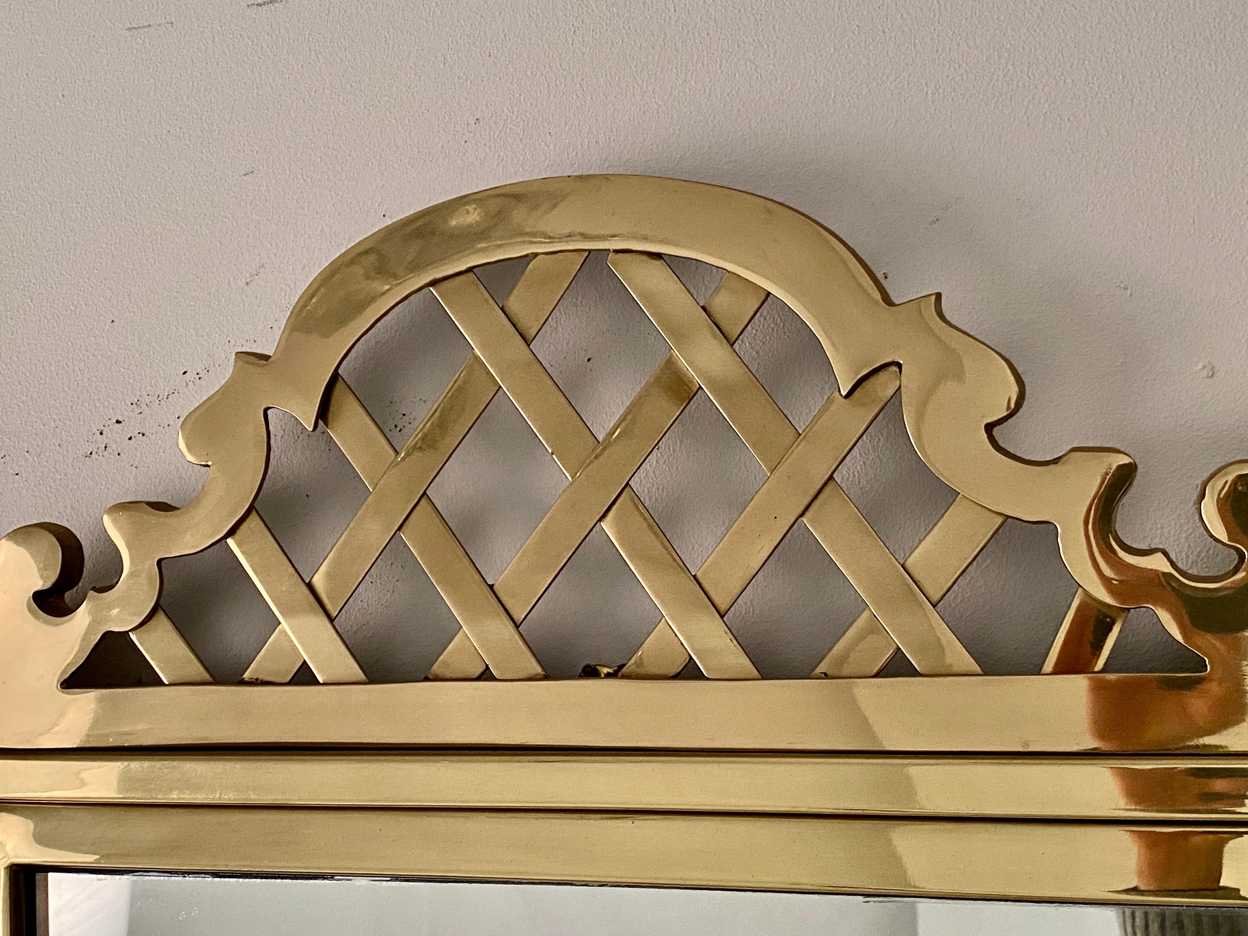 Late 20th Century Chippendale Style Mirror in Solid Brass