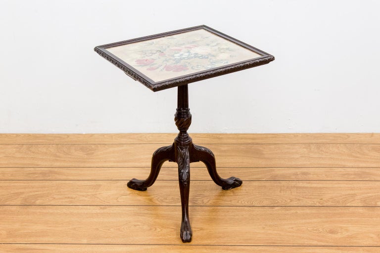 English Chippendale Style Needlework Tripod Table For Sale