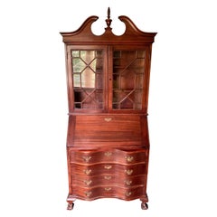 Chippendale Style New England Mahogany Secretaire Secretary Desk