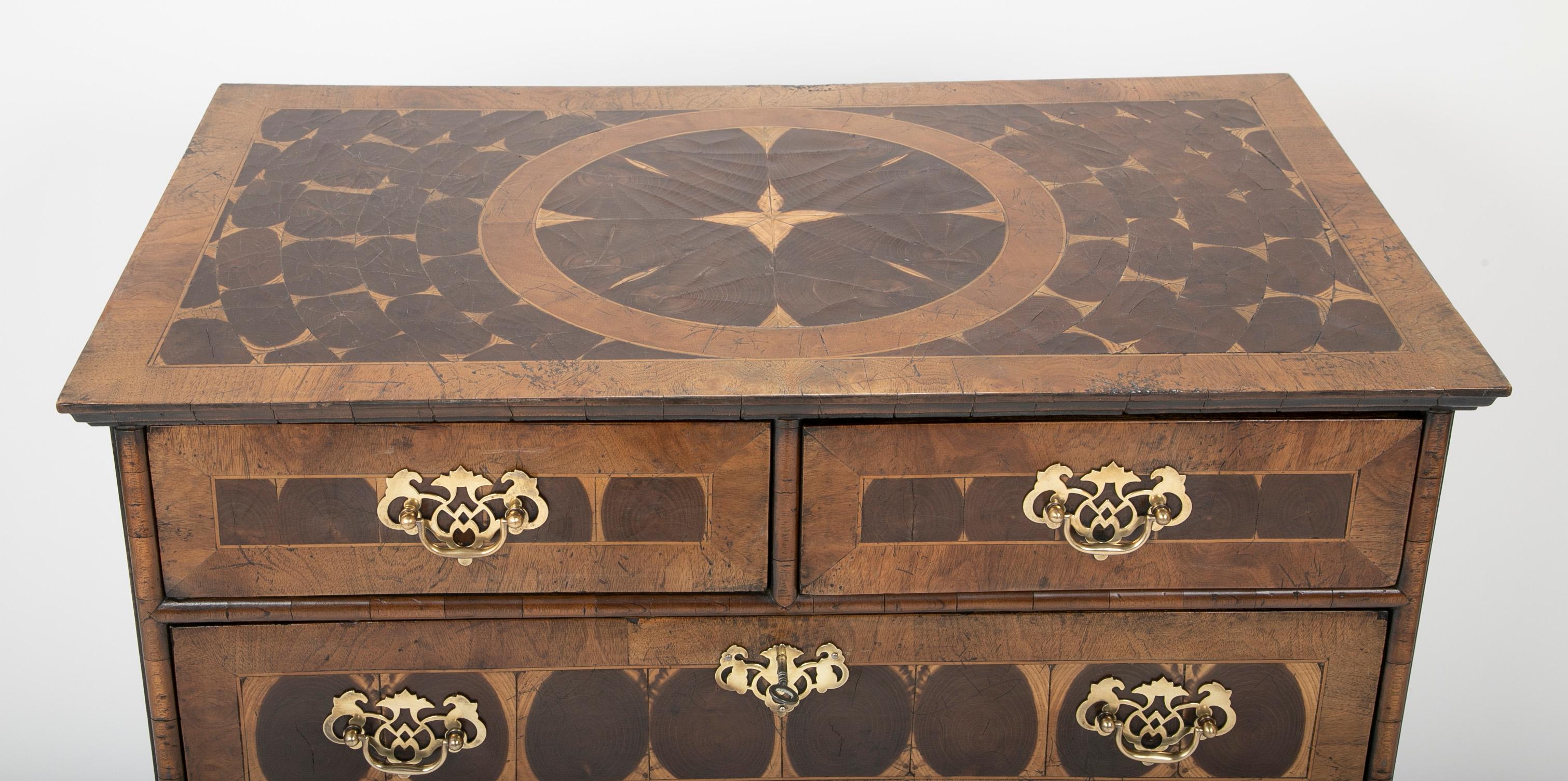 19th Century Chippendale Style Oyster Veneered Small Chest of Drawers