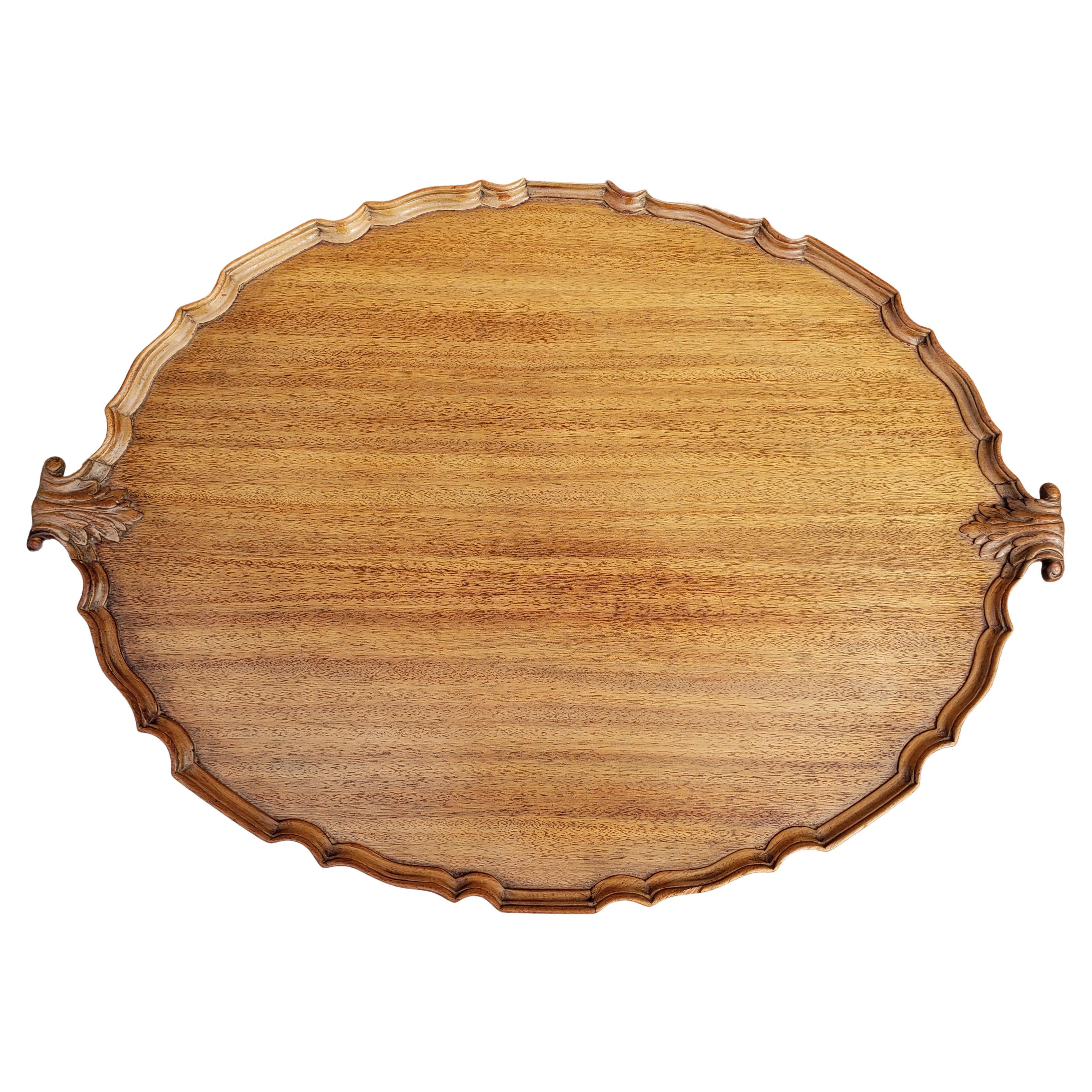 Woodwork Chippendale Style Pale Sipo Mahogany Oval Tilt-Top Pie Crust Tray Tea Table For Sale