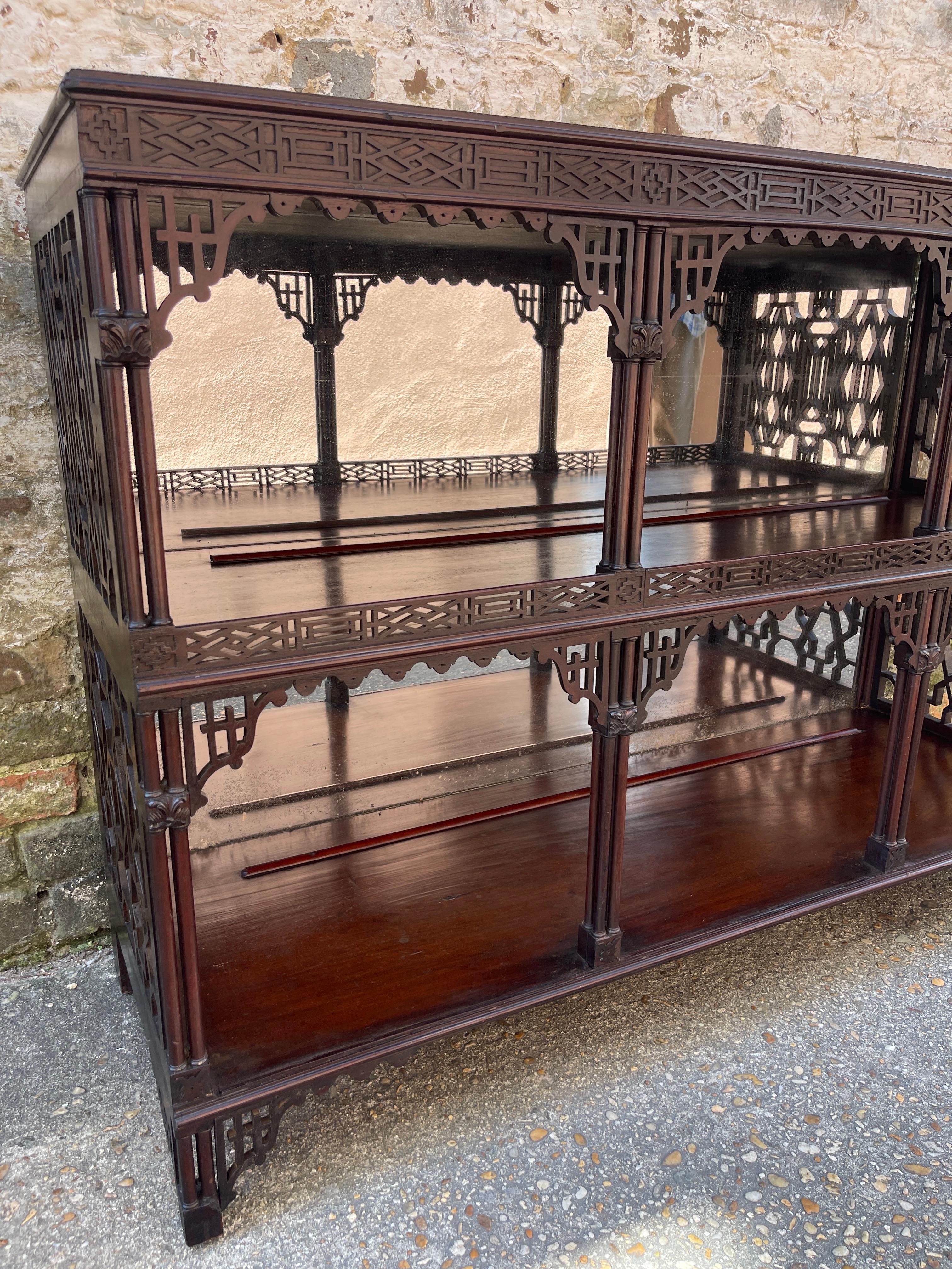 Mahogany Chippendale style pierced fret work mahogany display cabinet For Sale