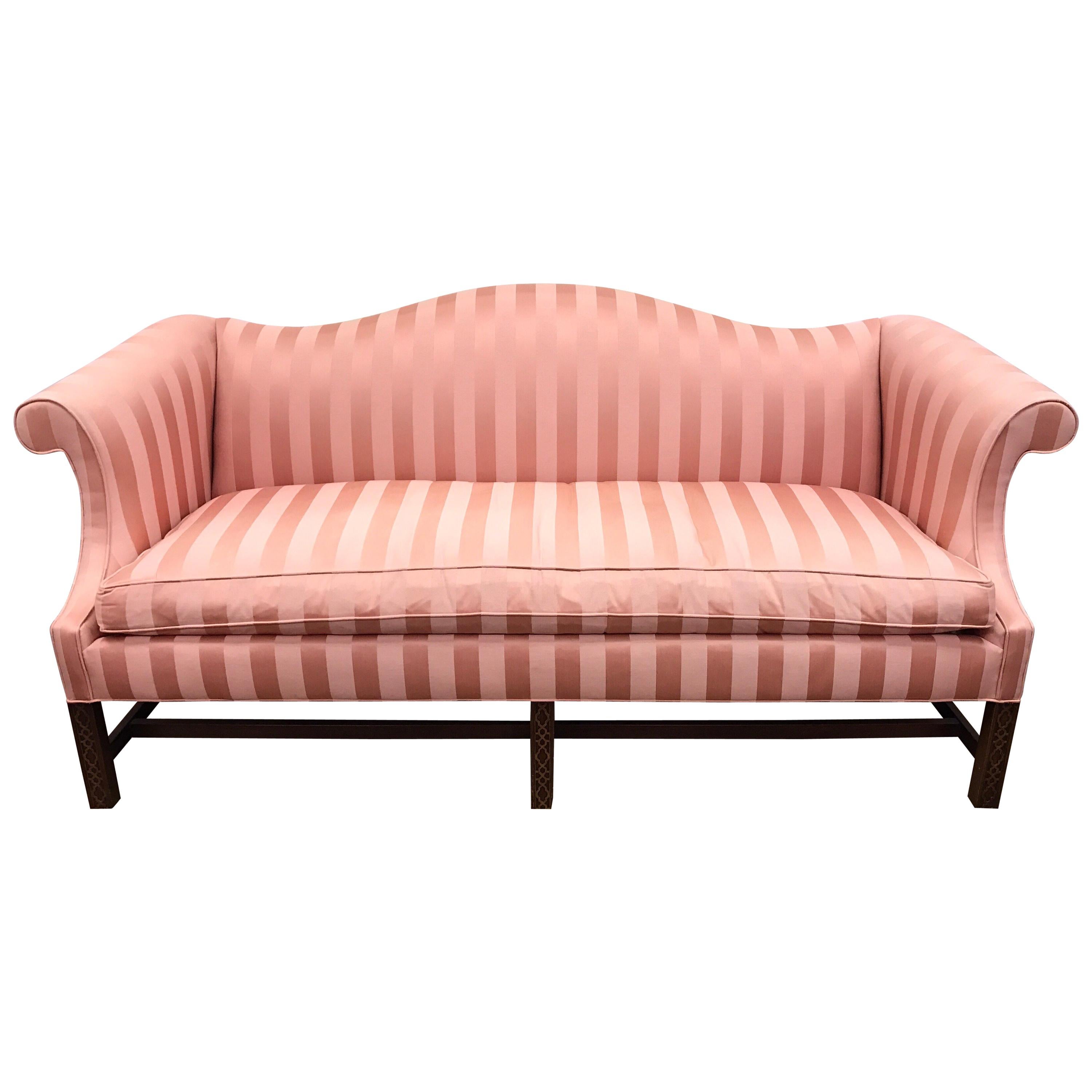 Chippendale Style Pink Camelback Mahogany Sofa