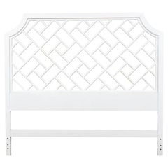 Vintage Chippendale Style Queen Headboard in White Paint