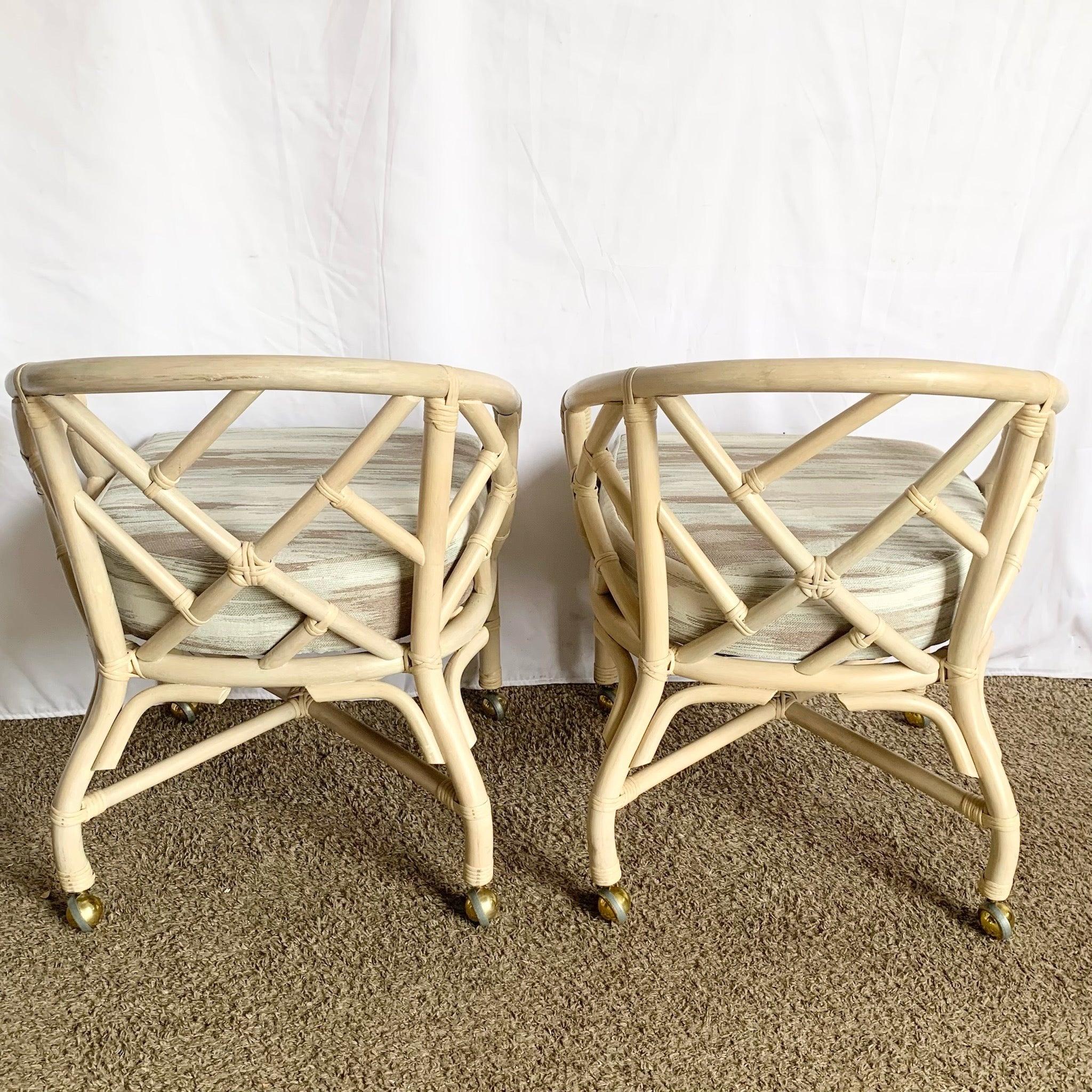 Sillones de comedor de ratán estilo Chippendale con ruedas by Ficks Reed - Set de 6 en venta 4