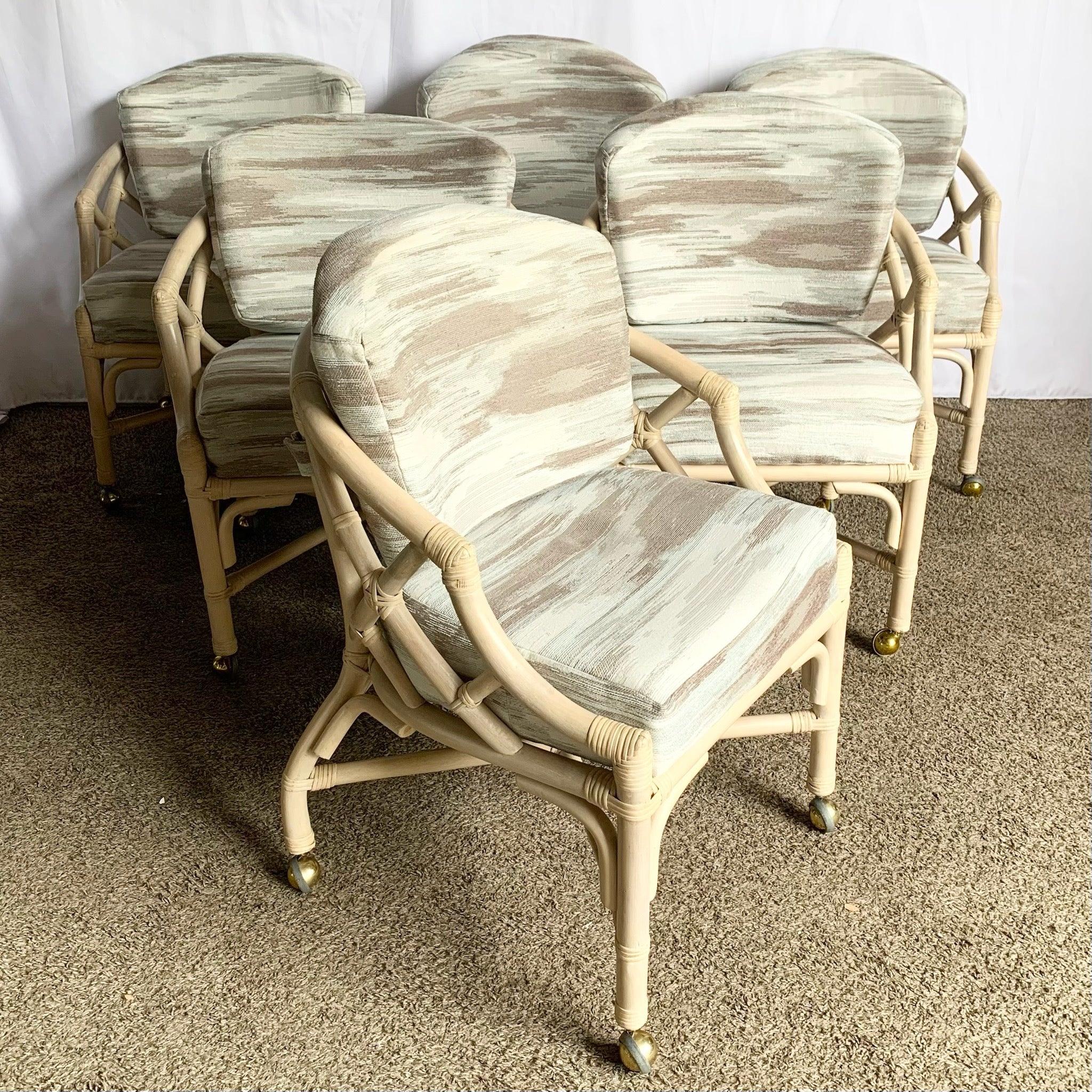 Sillones de comedor de ratán estilo Chippendale con ruedas by Ficks Reed - Set de 6 en Bueno estado para la venta en Delray Beach, FL