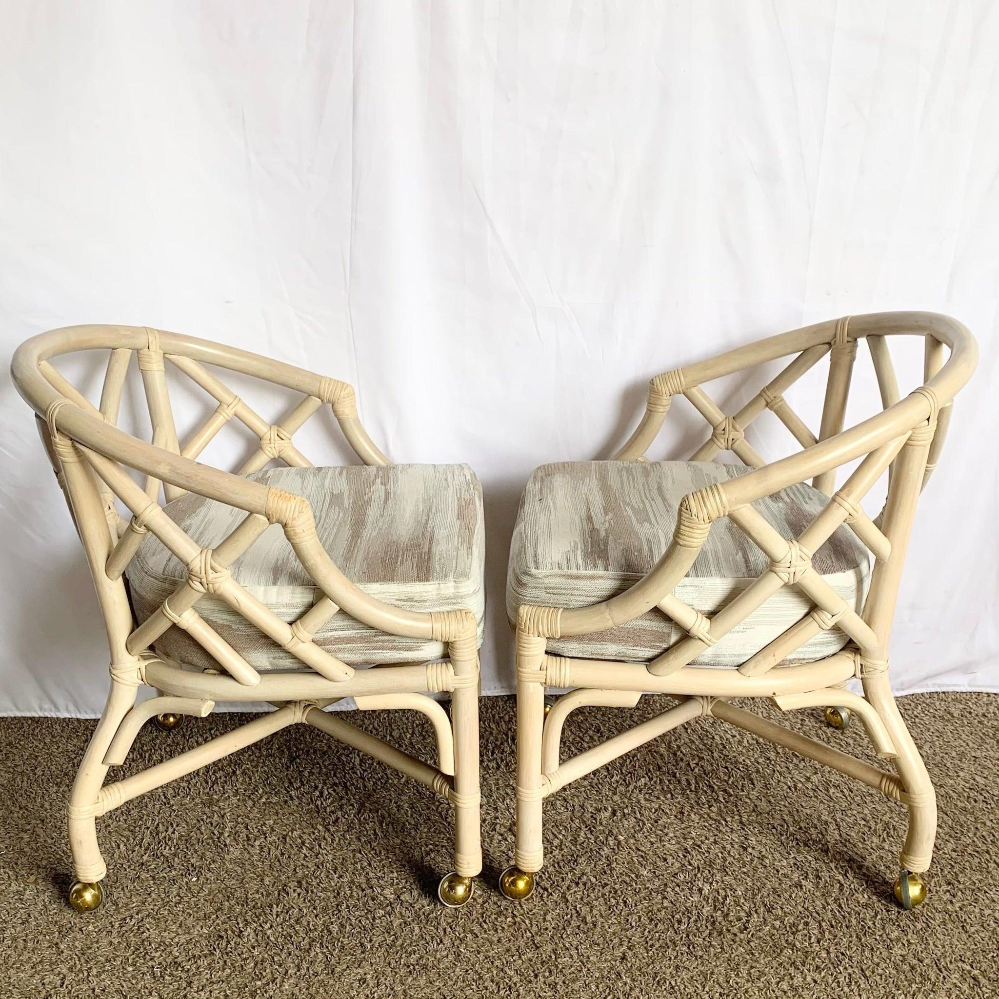 Sillones de comedor de ratán estilo Chippendale con ruedas by Ficks Reed - Set de 6 en venta 1
