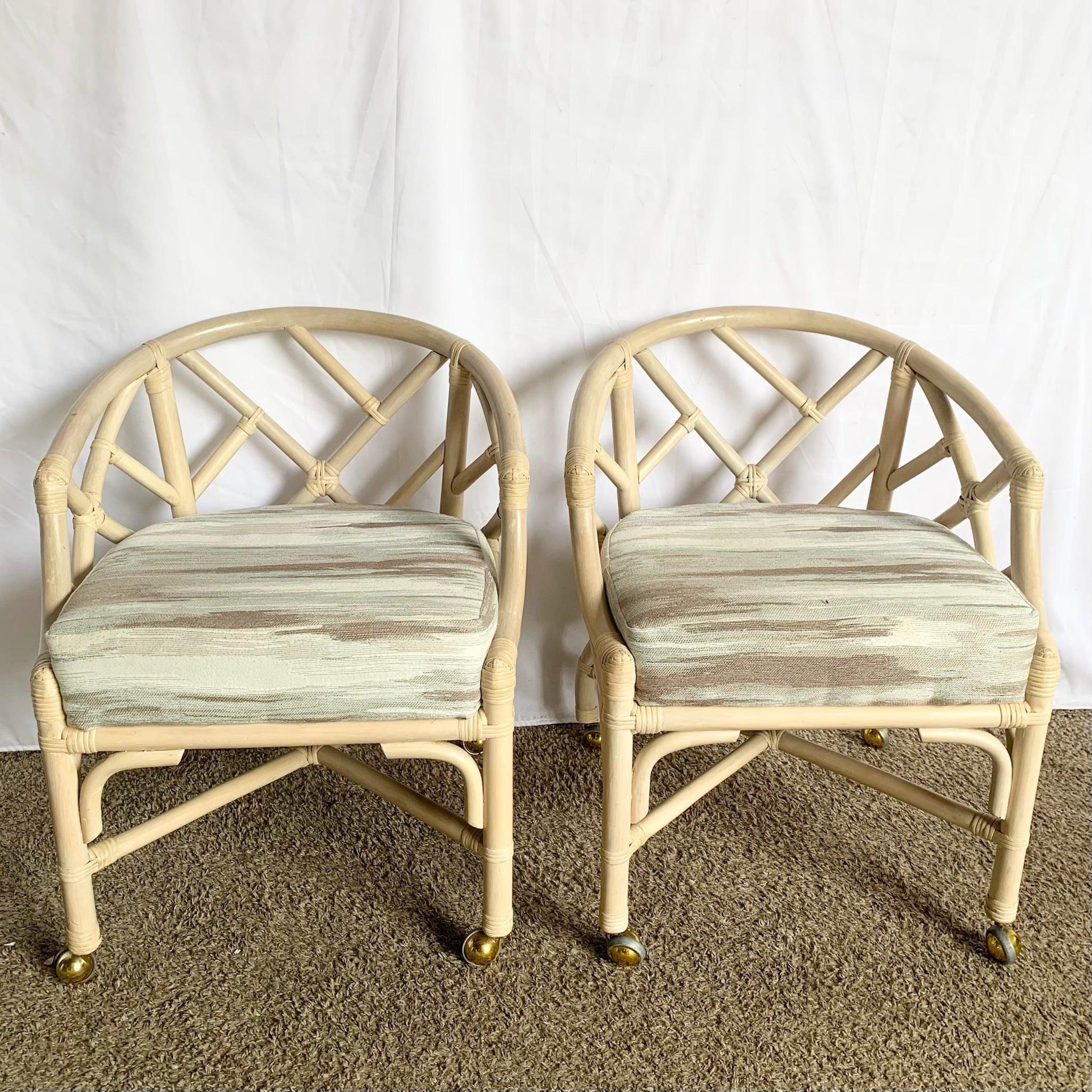 Sillones de comedor de ratán estilo Chippendale con ruedas by Ficks Reed - Set de 6 en venta 3