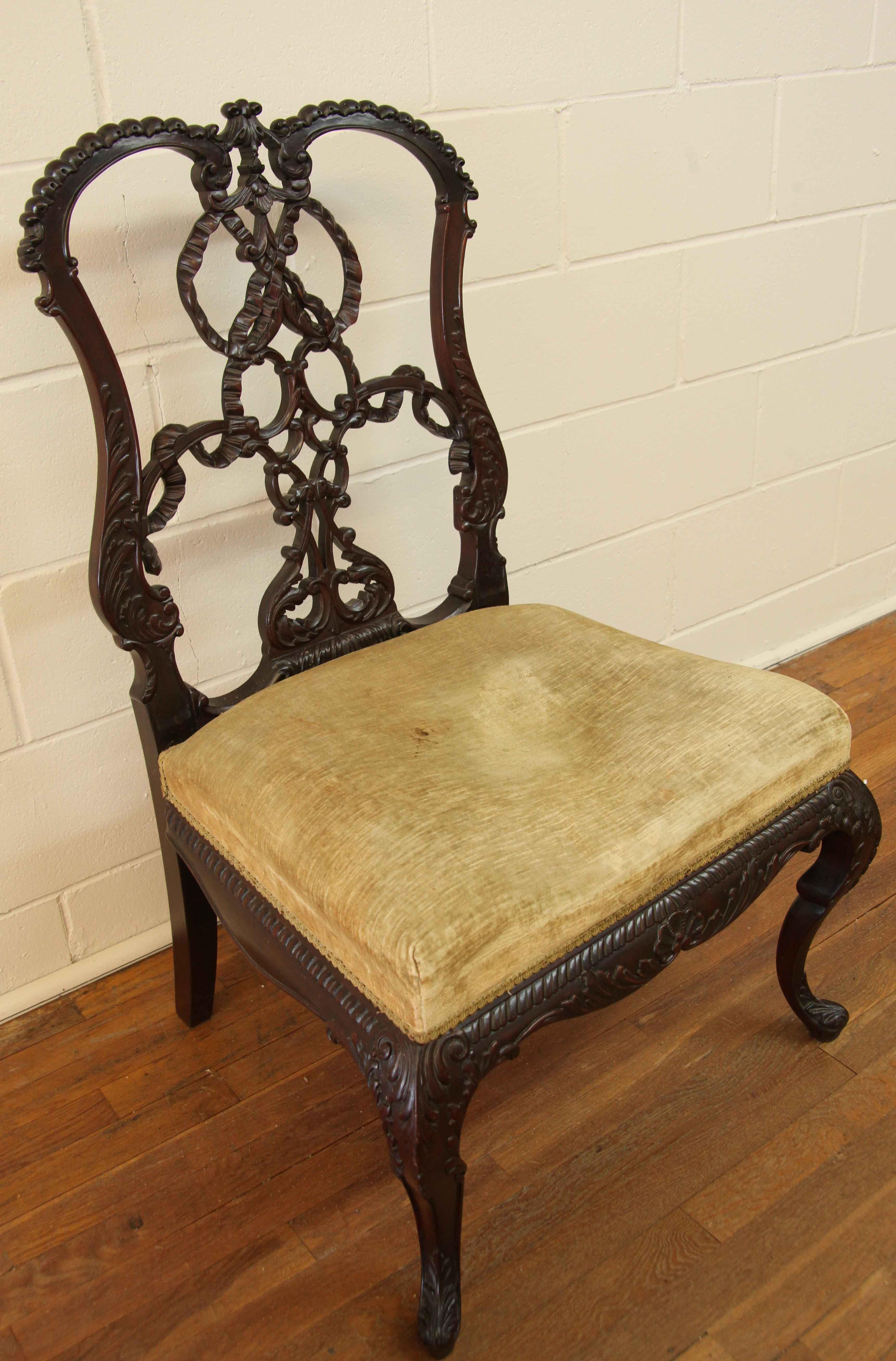 English Chippendale Style Ribband Back Side Chair For Sale