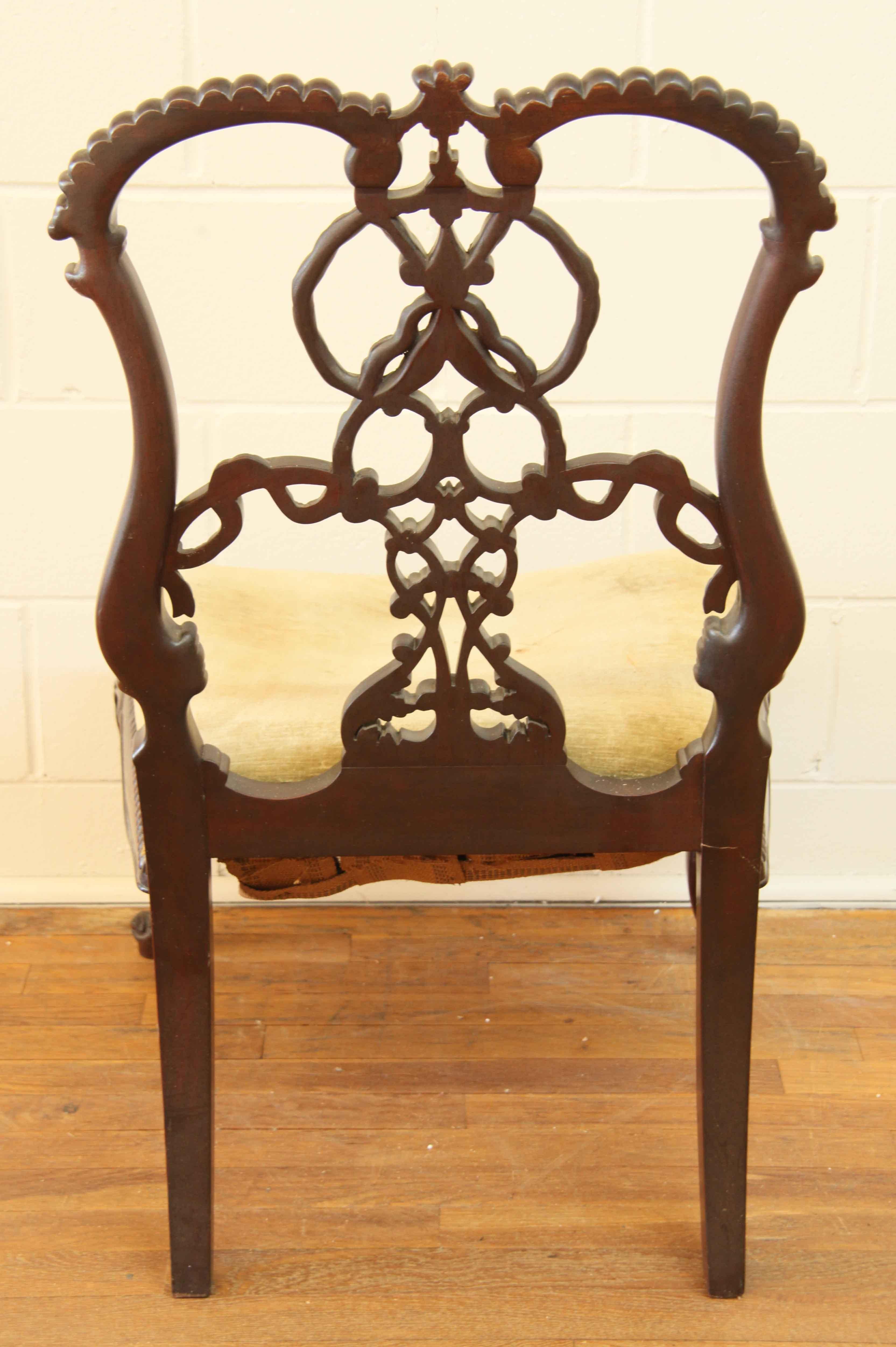 Fabric Chippendale Style Ribband Back Side Chair For Sale