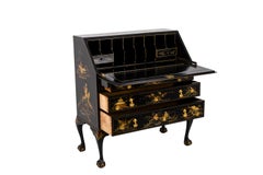 Chippendale Style Slant Top Desk in Black Lacquered Wood, circa 1900