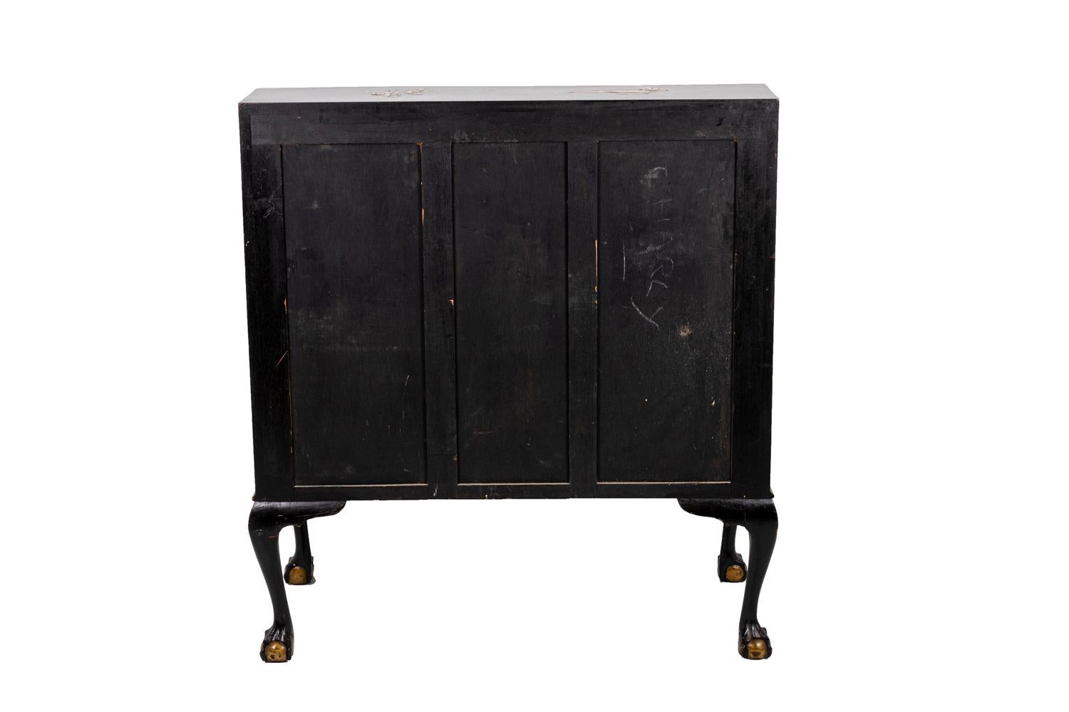Chippendale Style Slant Top Desk in Black Lacquered Wood, circa 1900 In Good Condition In Saint-Ouen, FR