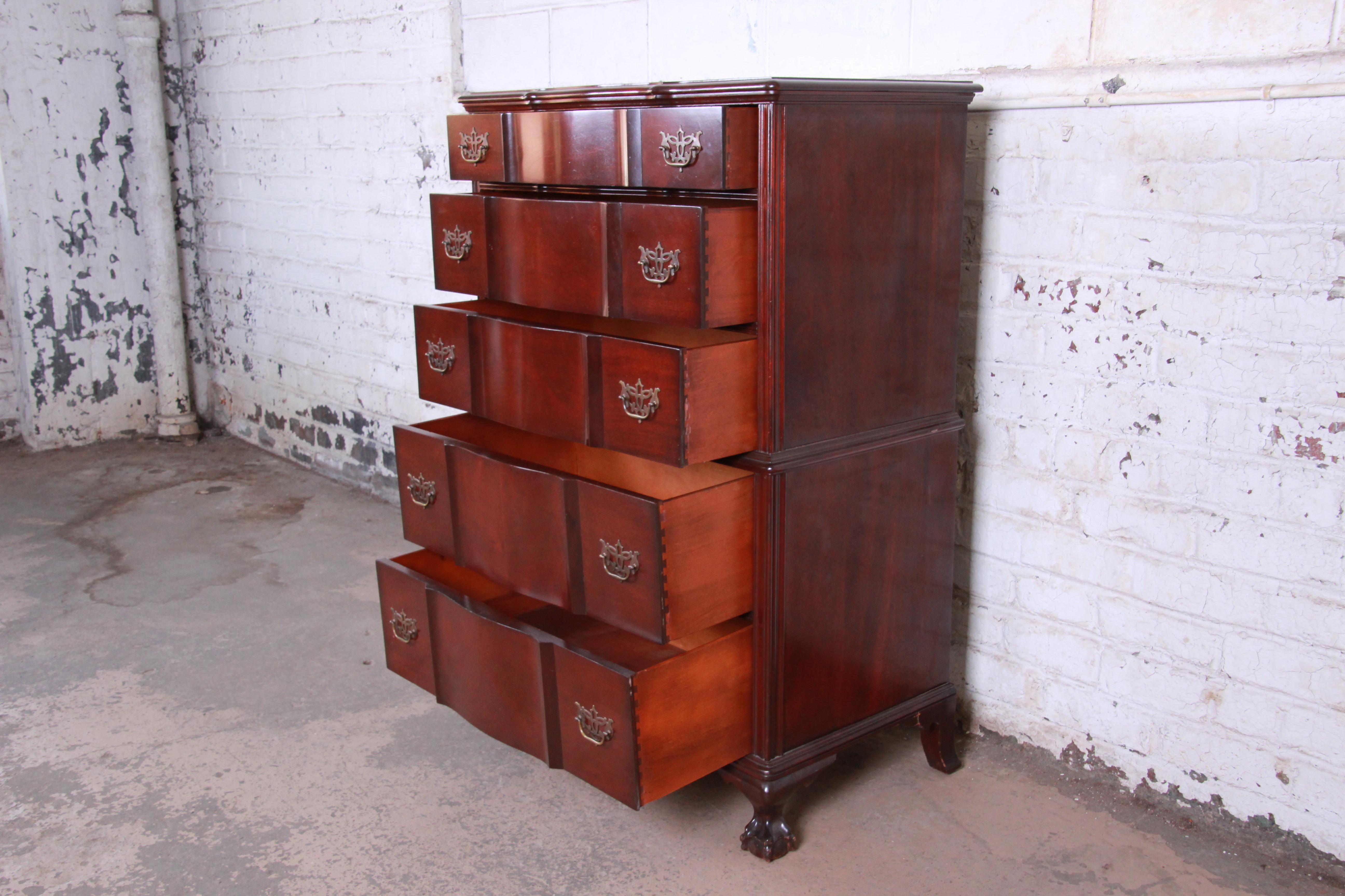 Mid-20th Century Chippendale Style Solid Mahogany Highboy Dresser by Kling