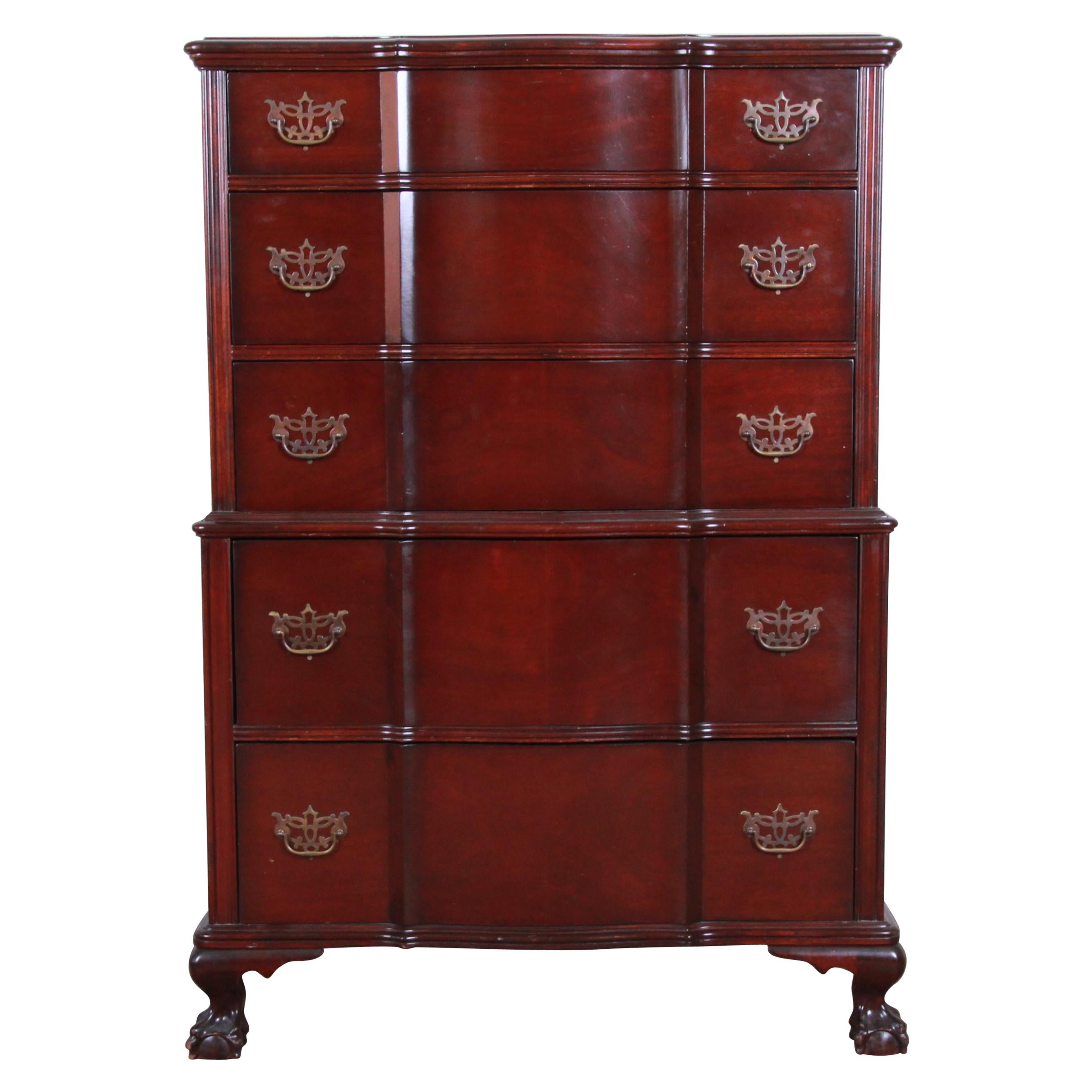 Chippendale Style Solid Mahogany Highboy Dresser by Kling