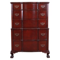 Vintage Chippendale Style Solid Mahogany Highboy Dresser by Kling