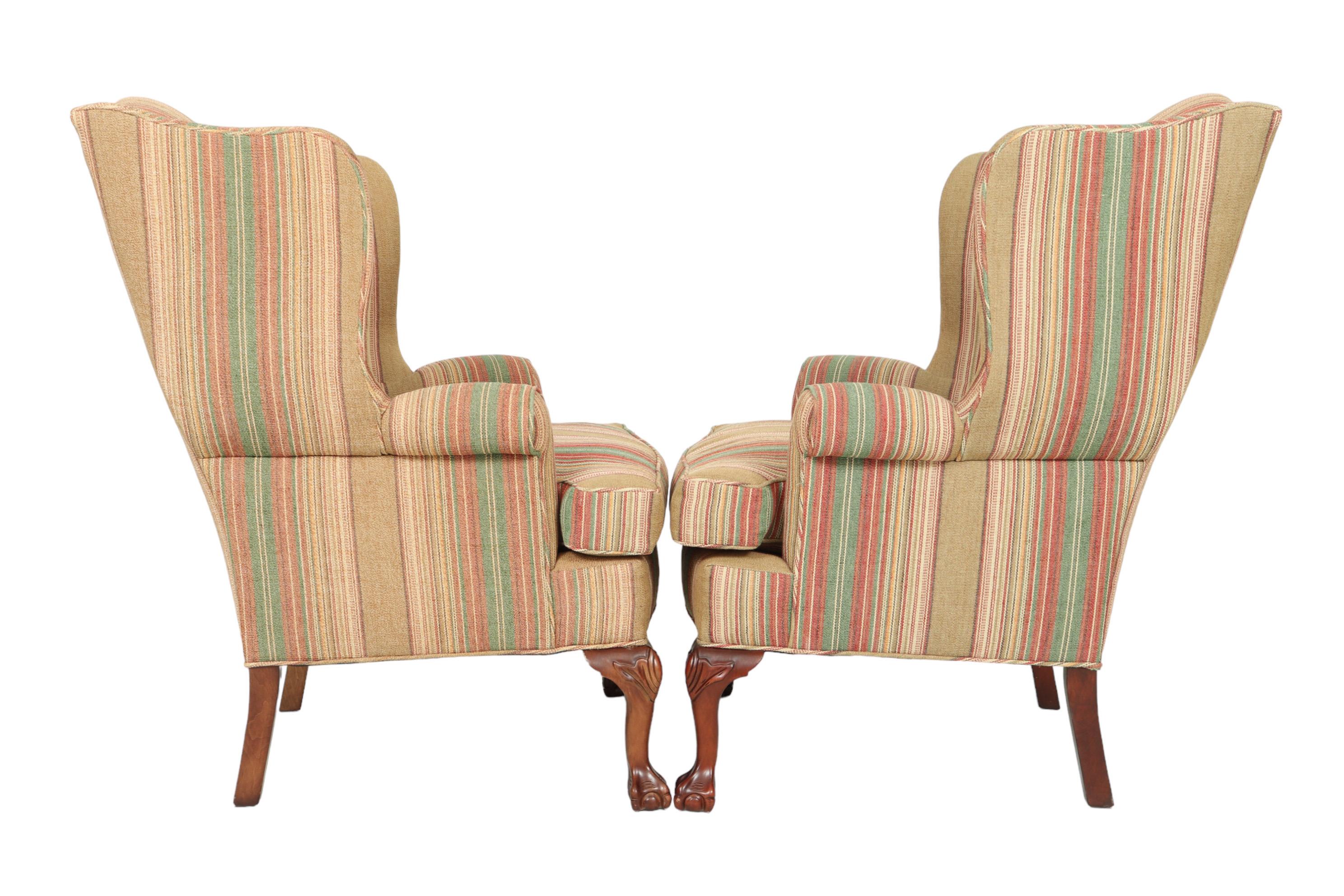 striped wing chair