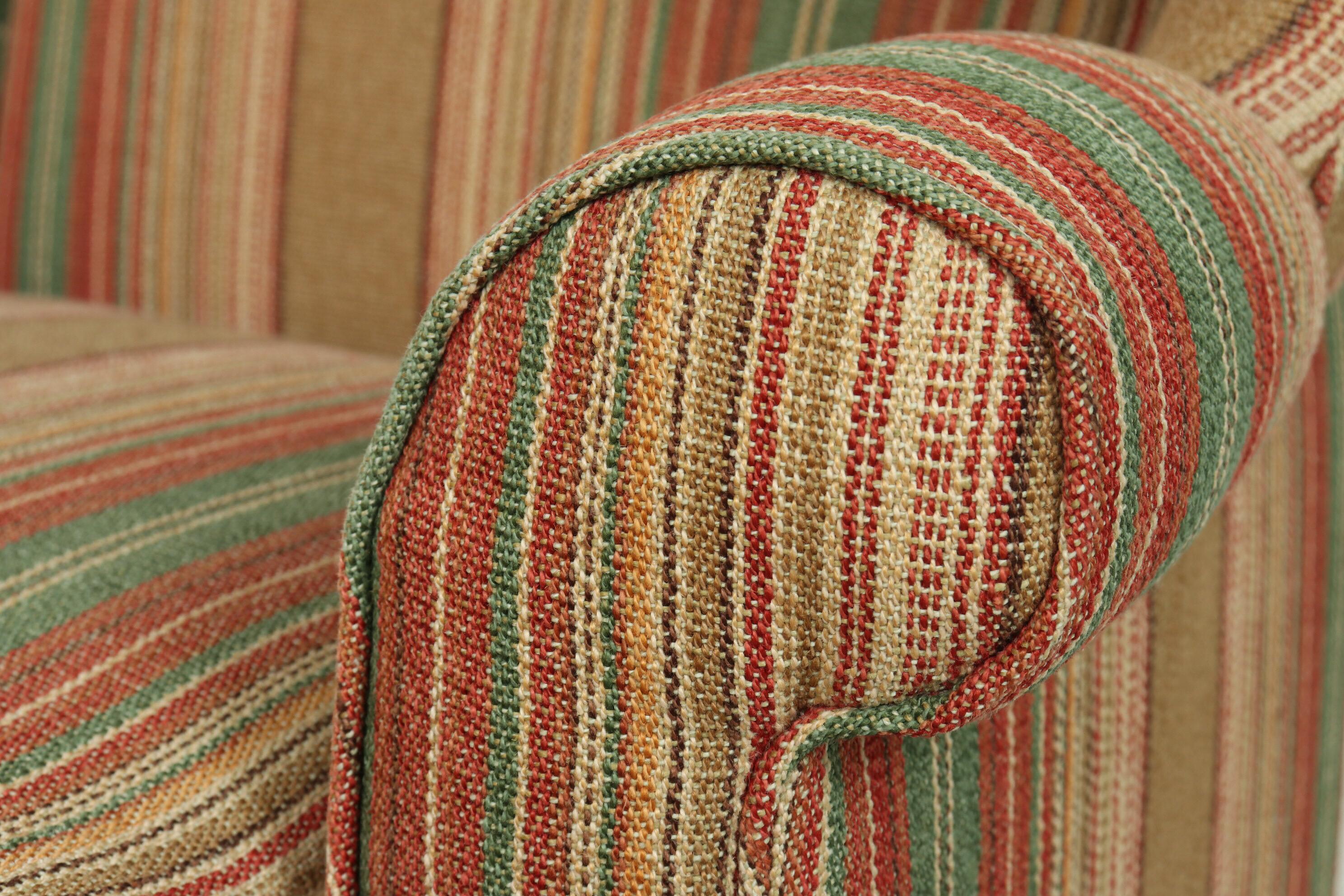 Chippendale Style Striped Wingback Chairs - a Pair In Good Condition In Bradenton, FL