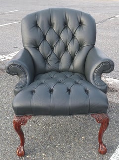 Chippendale Style Tufted Leather Library Chair By Fairfield Chair Company
