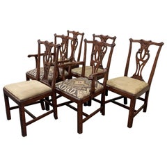Chippendale Style Walnut Finished Chairs, Set of Six