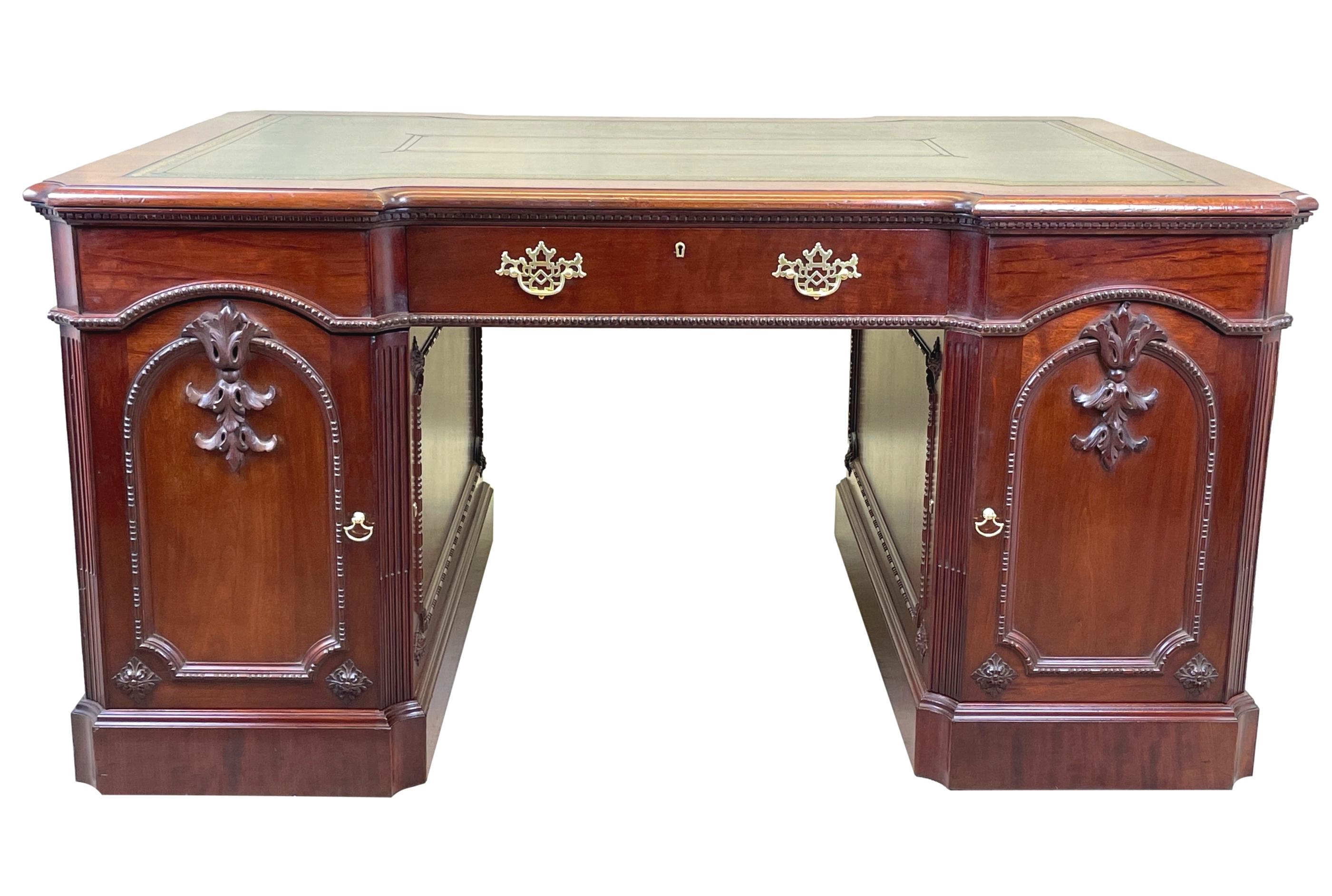 Chippendale Style Walnut Pedestal Partners Desk 6