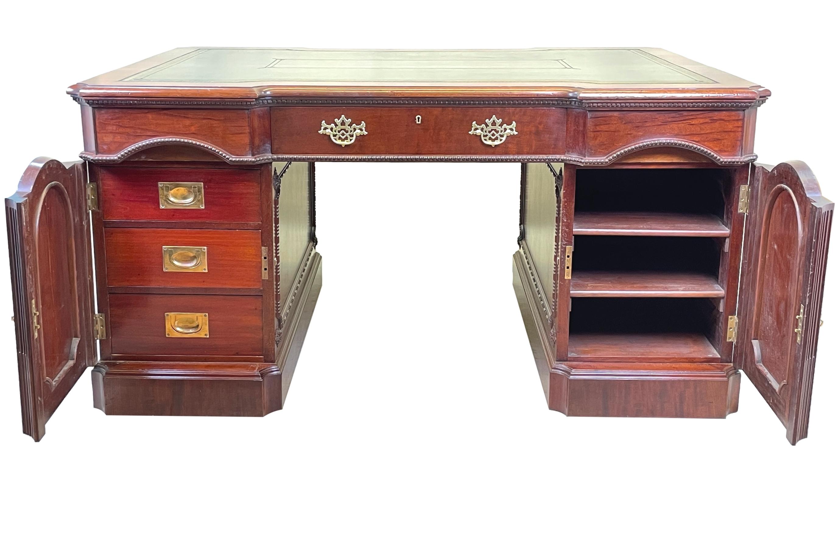 Chippendale Style Walnut Pedestal Partners Desk 7