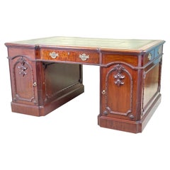 Chippendale Style Walnut Pedestal Partners Desk