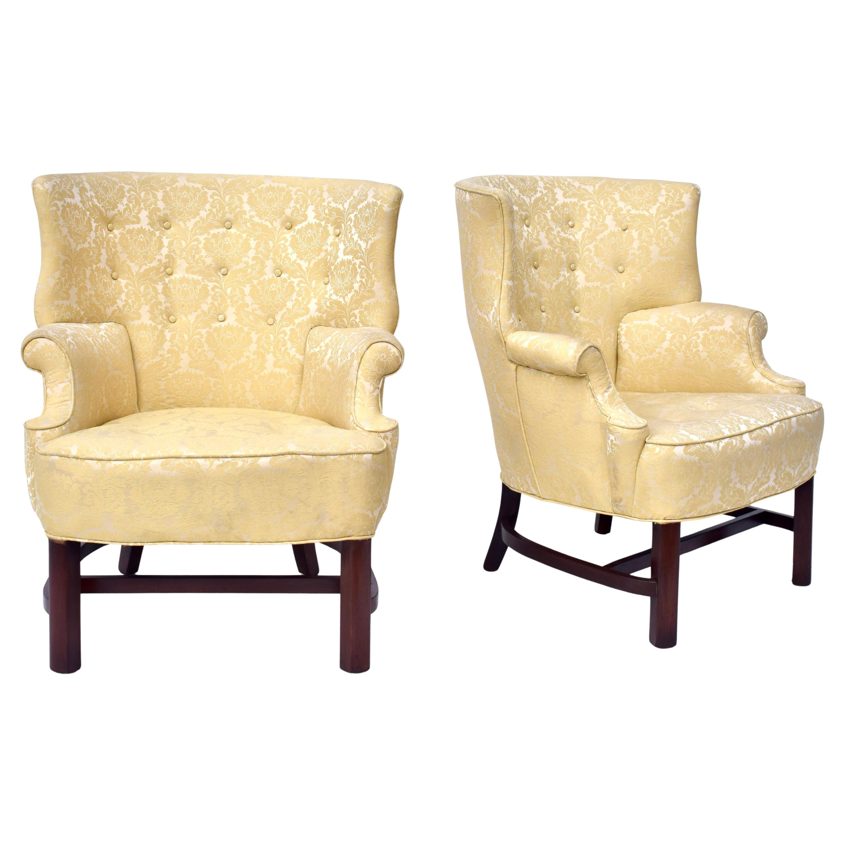Chippendale Style Wingback Chairs, Pair