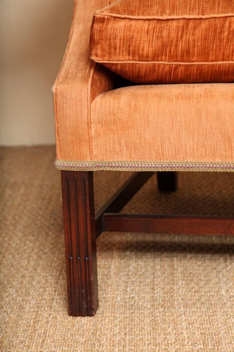 American Chippendale Style Wood & Hogan Mahogany Sofa with 80% Down 20% Feather Cushion For Sale