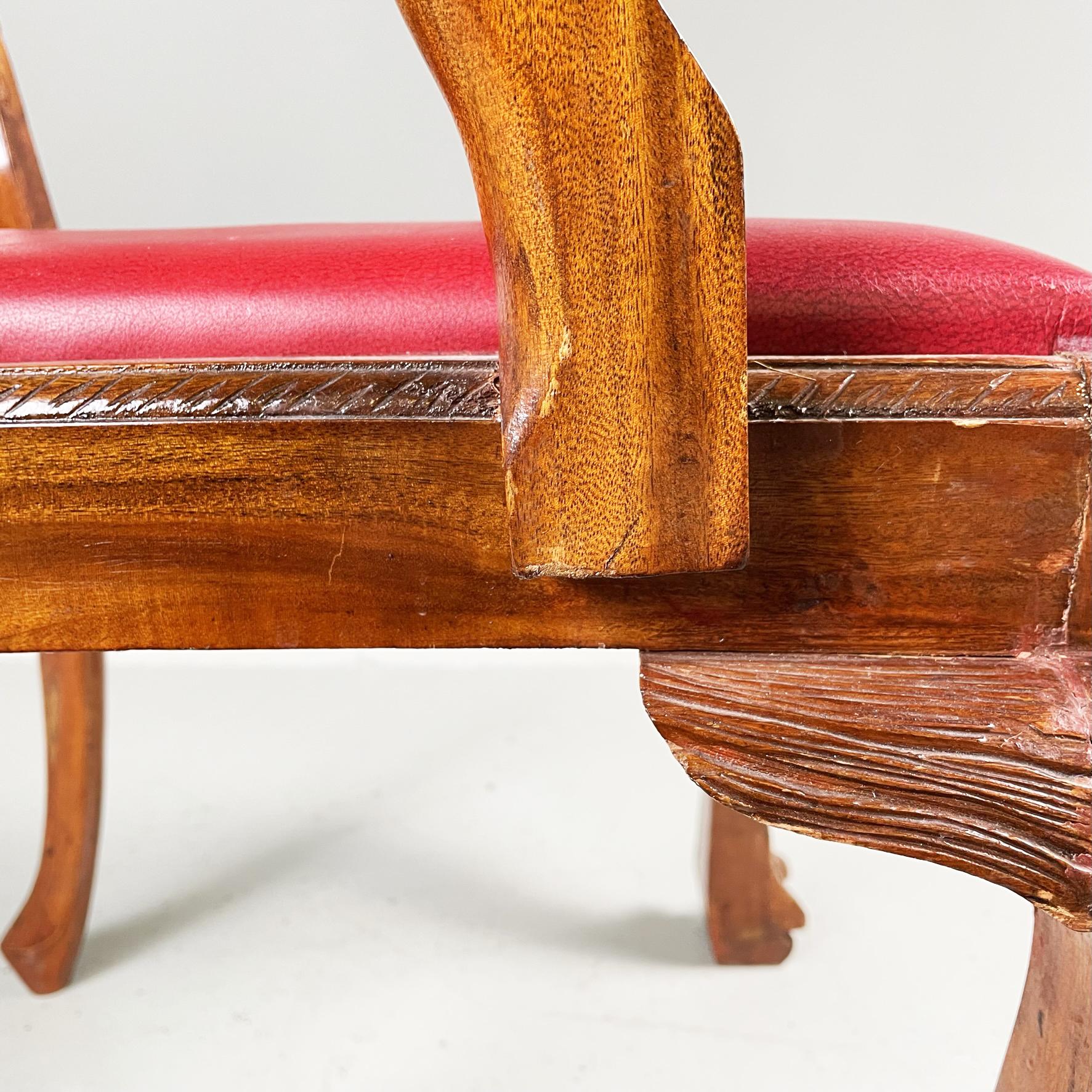 Chippendale Style Wooden Chairs with Red Leather, Early 1900s For Sale 8