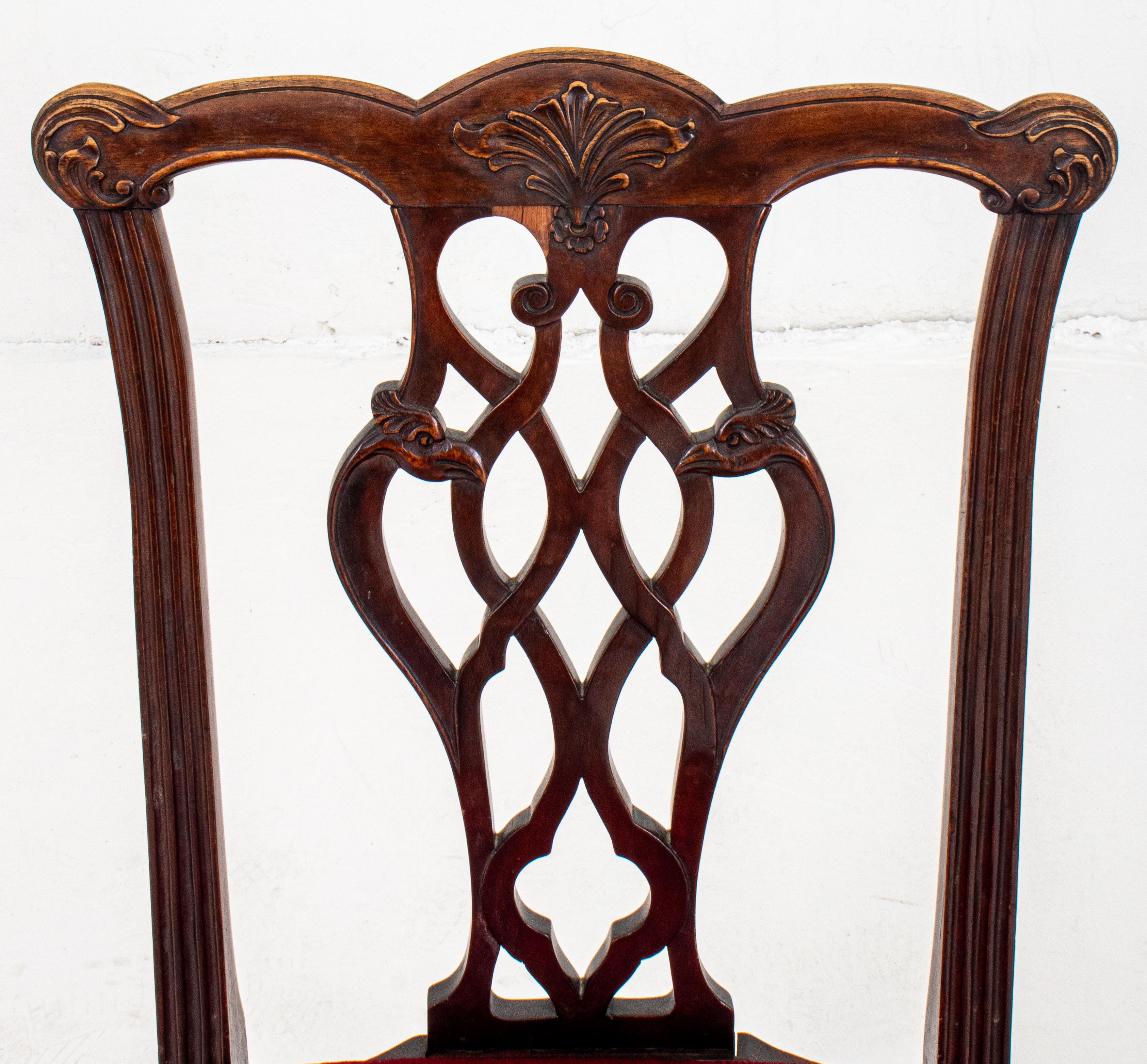 Velvet Chippendale Style Wooden Side Chairs, 4