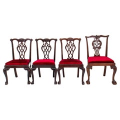 Antique Chippendale Style Wooden Side Chairs, 4