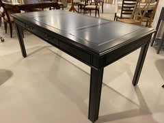 Chippendale Style Writing Desk, Black Lacquer Grey Leather Top