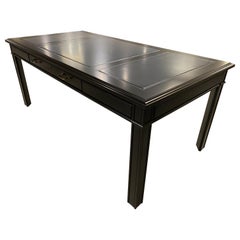 Chippendale Style Writing Desk, Black Lacquer Grey Leather Top