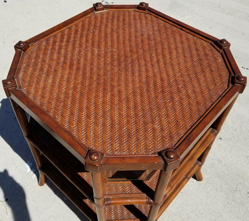 Chippendale Table Bamboo Wicker Side Center Occasional In Good Condition In Lake Worth, FL