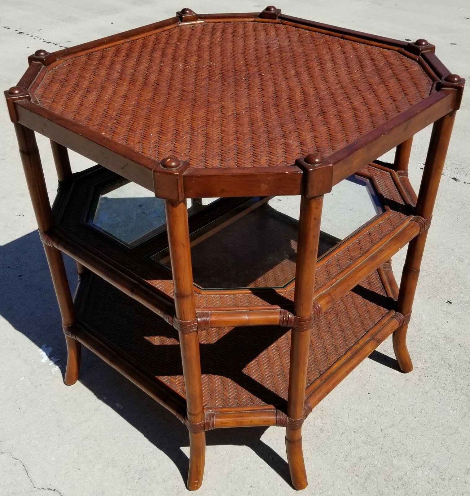 Late 20th Century Chippendale Table Bamboo Wicker Side Center Occasional