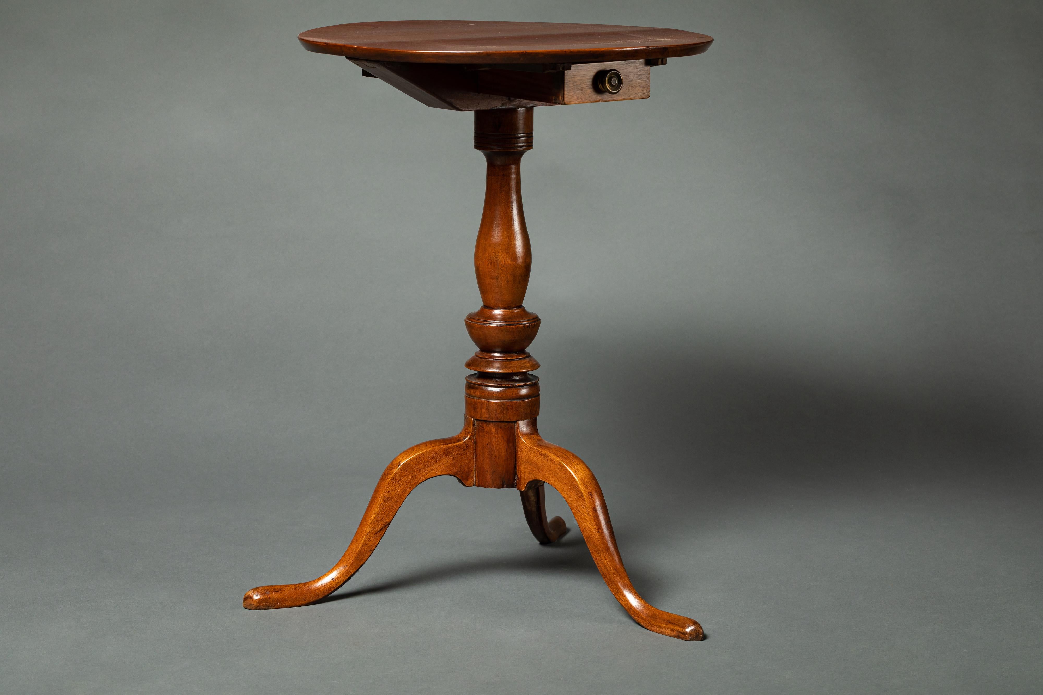 British Chippendale Walnut and Mahogany Tripod Table For Sale