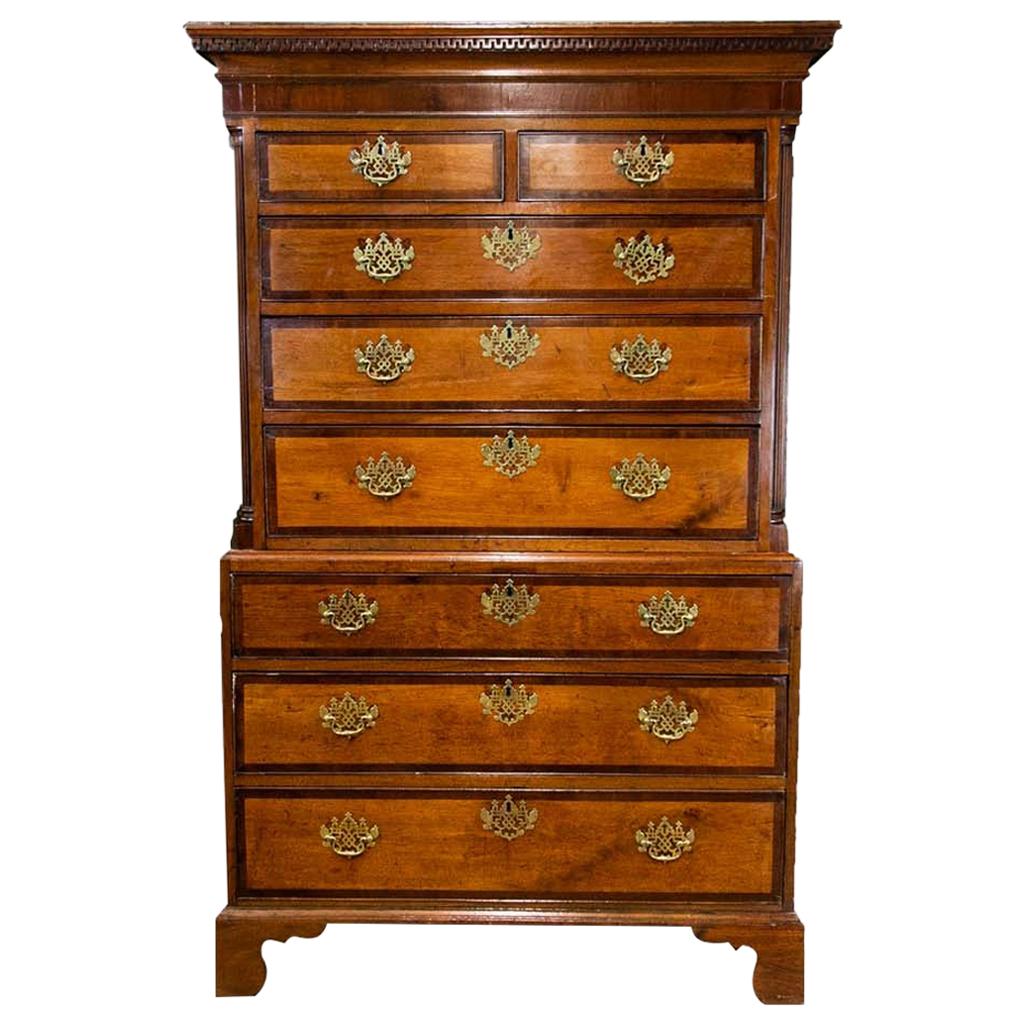 Chippendale Walnut Chest on Chest For Sale