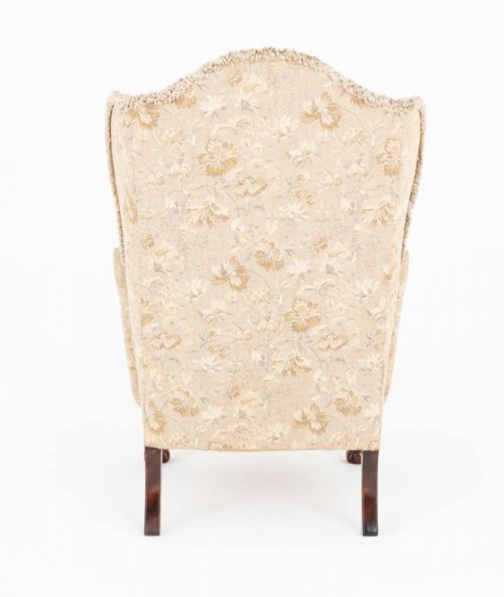 Chippendale Wing Chair Antique 1880 Ball and Claw In Good Condition For Sale In Potters Bar, GB