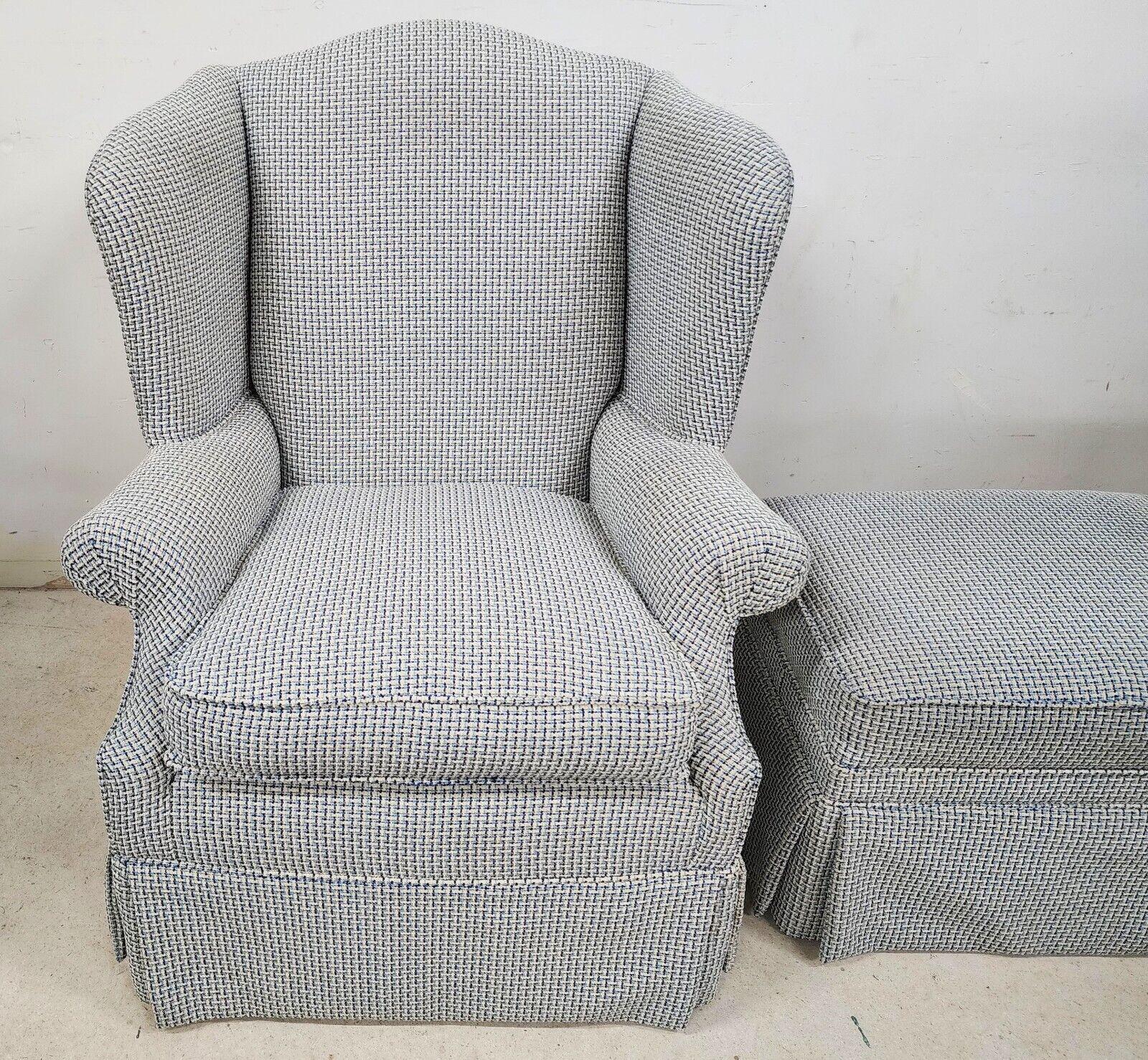 Chippendale Wingback Armchair with Ottoman Fabulous Fabric! In Good Condition For Sale In Lake Worth, FL