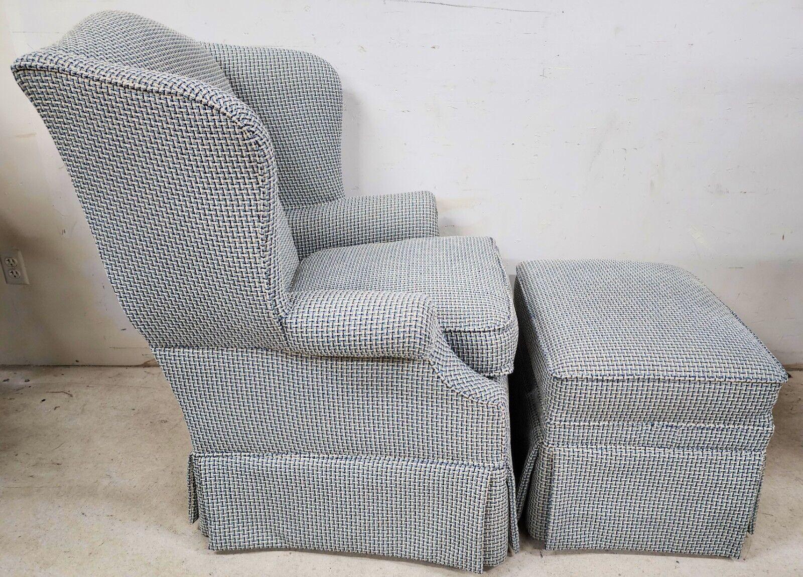 Cotton Chippendale Wingback Armchair with Ottoman Fabulous Fabric! For Sale