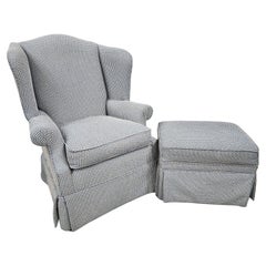 Used Chippendale Wingback Armchair with Ottoman Fabulous Fabric!
