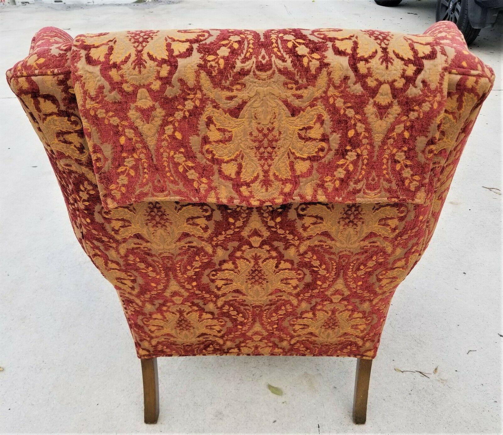 Chippendale Wingback Damask Ball & Claw Down Armchair In Good Condition For Sale In Lake Worth, FL
