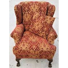 Chippendale Wingback Velvet Damask Ball & Claw Down Armchair
