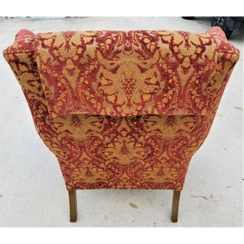 20th Century Chippendale Wingback Velvet Damask Ball & Claw Down Armchair For Sale